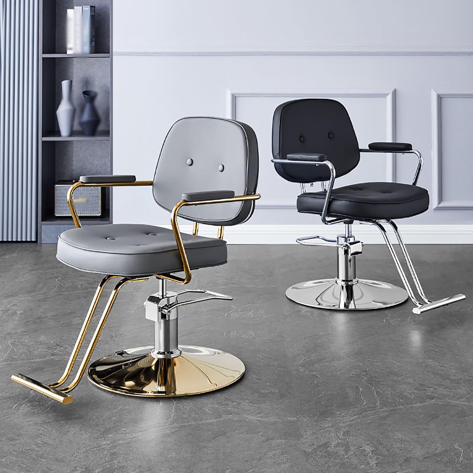 Genérico Sillón de peluquería clásico con Giro de 360° y Bomba hidráulica | Sillón Ajustable para barberías y centros de Belleza | Sillón de Cuero Premium Dorado