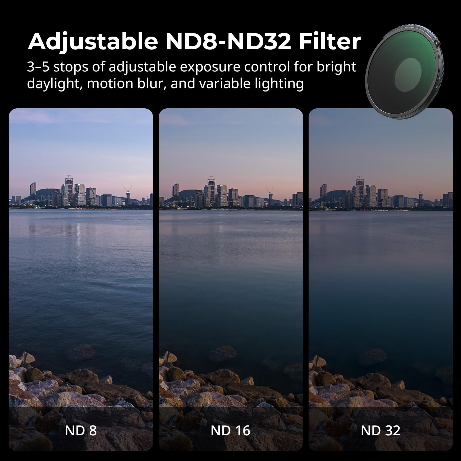 SMALLRIG 2-in-1 CPL/VND 3-5 Filter für DJI Osmo Action 6, Einstellbarer ND8-ND32 & Polarisationsfilter, Action 6 Zubehör für Outdoor- und Action-Videos – 5894