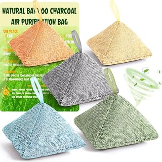 Activated Charcoal Odor Absorber 5 Pack - Nature Fresh Bamboo Air Purifying Bags Natural Deodorizer Moisture Eliminator Purifier Bag, Home Shoe Closet Clothes Pet Safe large Room Car