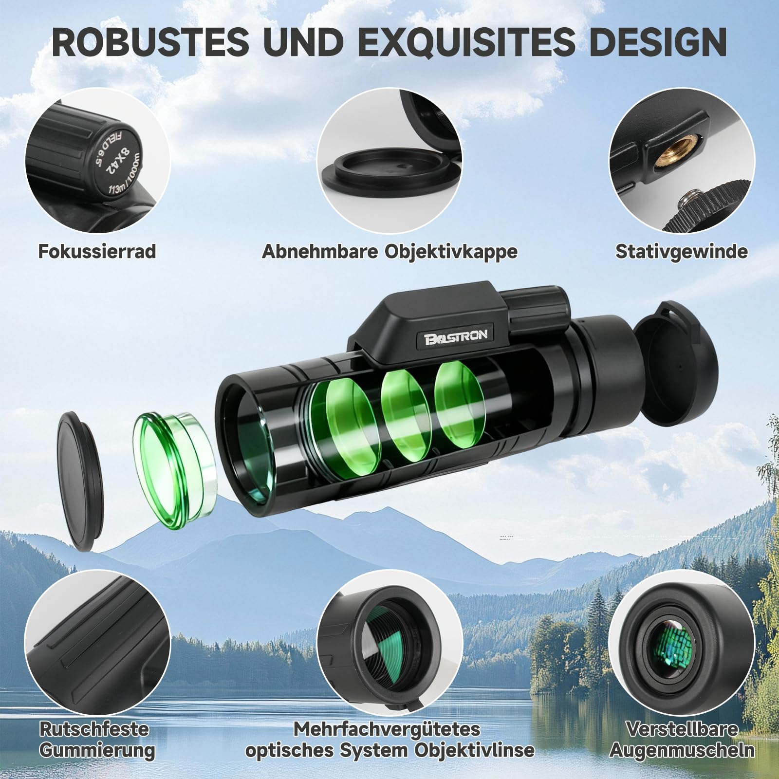 OY7 1042 Monokular 10x42 dla Dorosłych Wysoka Rozdzielczość Kompaktowa Lornetka 42mm Obiektyw Twist-up Okulary do Obserwacji Ptaków Polowań Wędrówek Koncertów