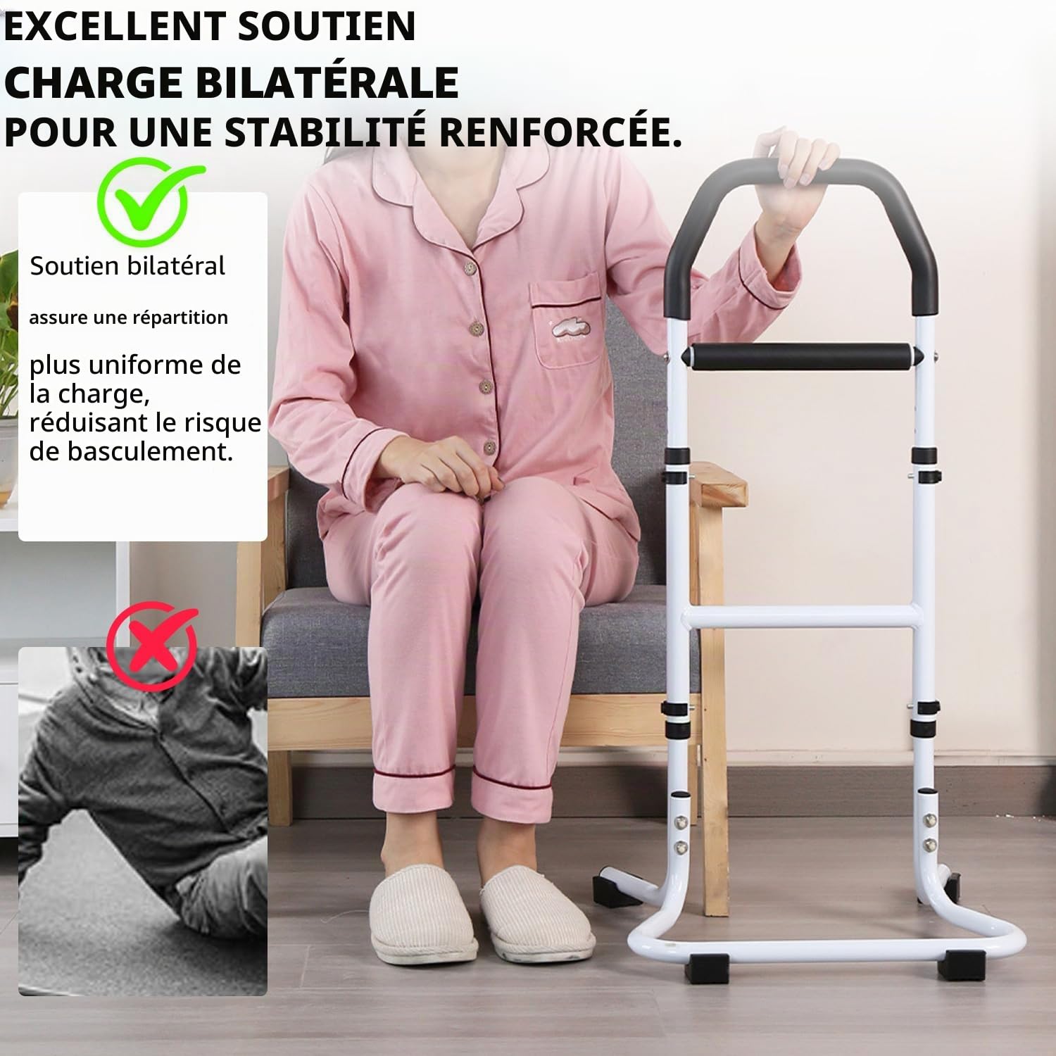 Aide au redressement pour Personnes âgées, Aide à la mobilité | avec pieds antidérapants, aide à la mobilité, aide au sol en forme de U, aide à la marche réglable en hauteur sur 8 niveaux