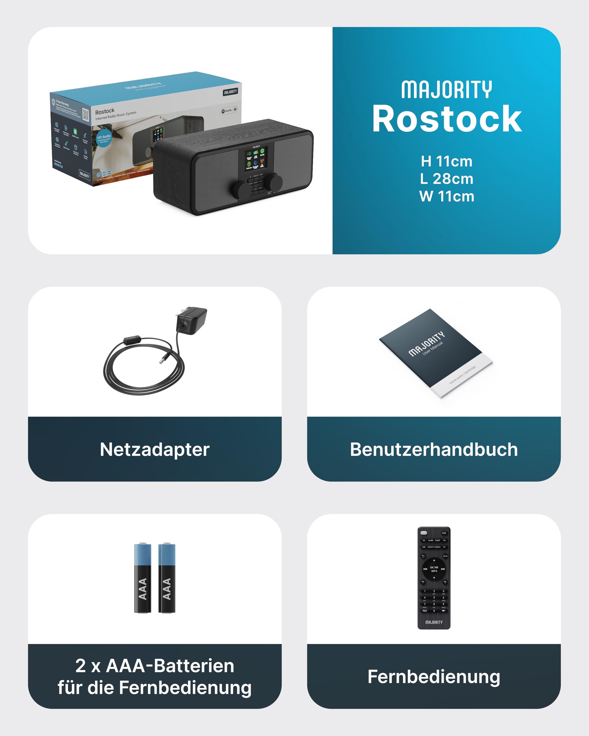 MAJORITY Rostock Internetradio WLAN DAB+ Bluetooth Stereoanlage Digitalradio 2.0-Stereolautsprecher Spotify Connect UKW