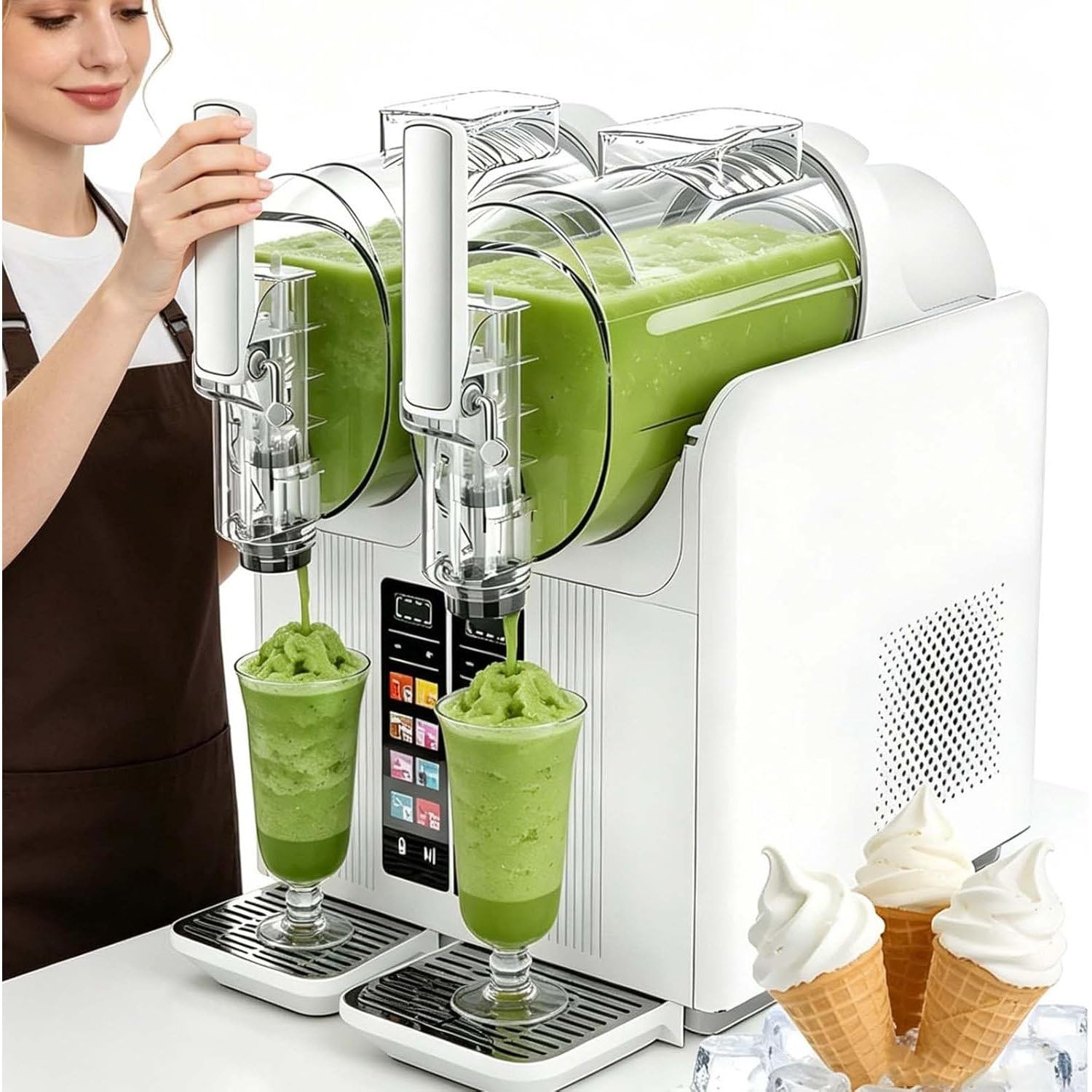 380W Dual Tank Slushy Dispenser Machine,7 Preset Modes White-110V-120V