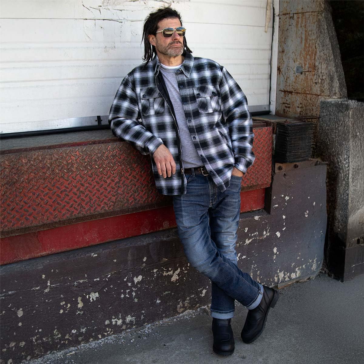 Milwaukee Leather Men's Plaid Flannel Motorcycle Shirt Jacket - 14.5oz Cotton Mechanic Riding Shirt - Dual Closure