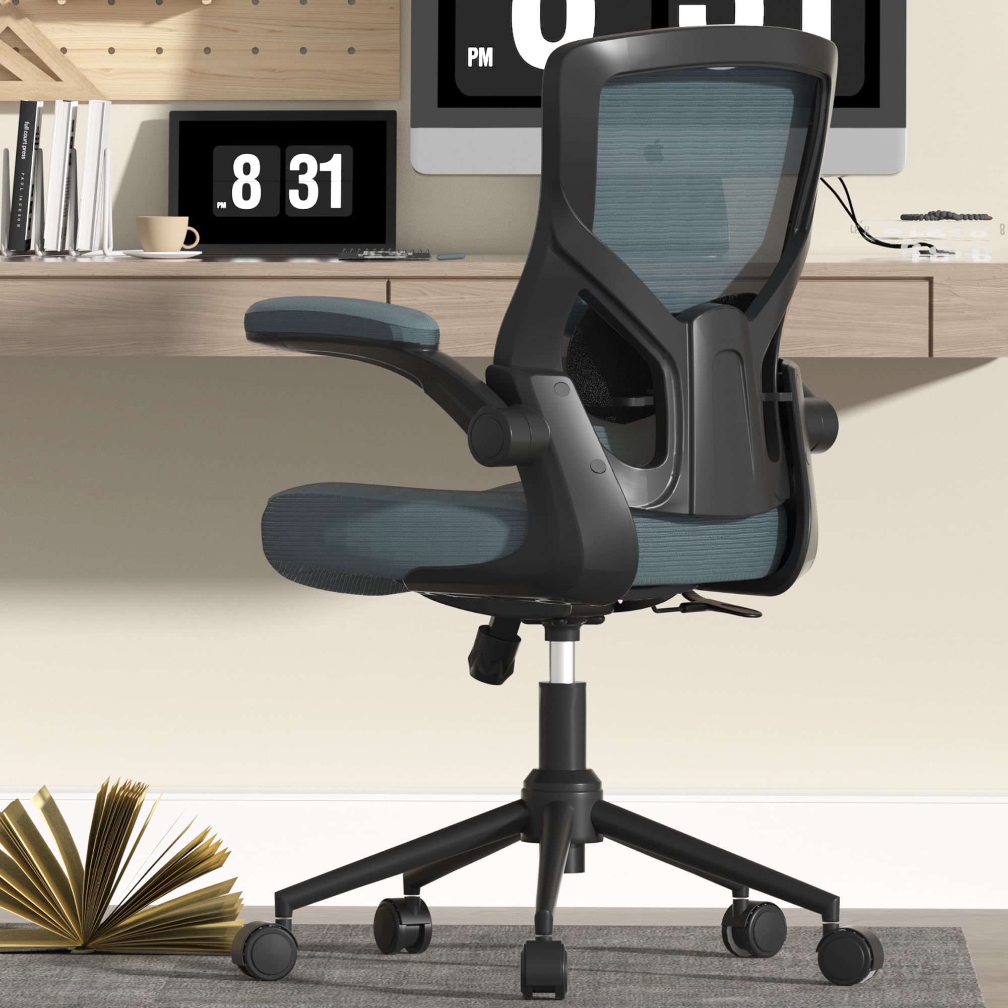 Office Chair, High Back Desk Chair Adjustable Height and Ergonomic Design Home Office Computer Chair Executive Lumbar Support Padded Flip-up Armrest Swivel Task Chair, Black Coral