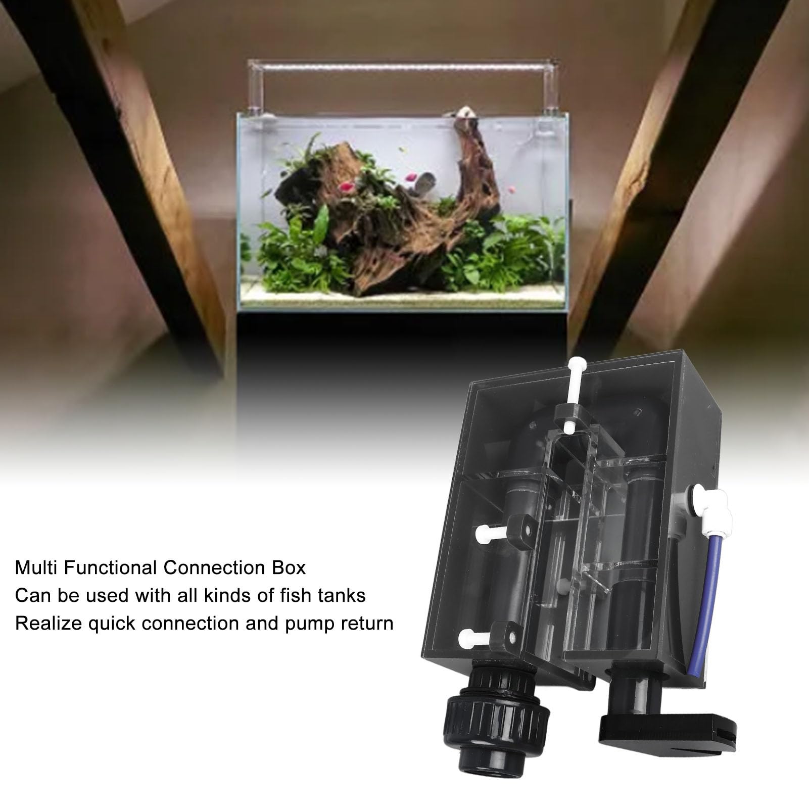 Cryfokt Caja de Acrílico para Desbordamiento de Pecera, Caja de Conexión Sencilla Montada en la Pared para un Ambiente de Agua Saludable Material: Acrílico (Black)