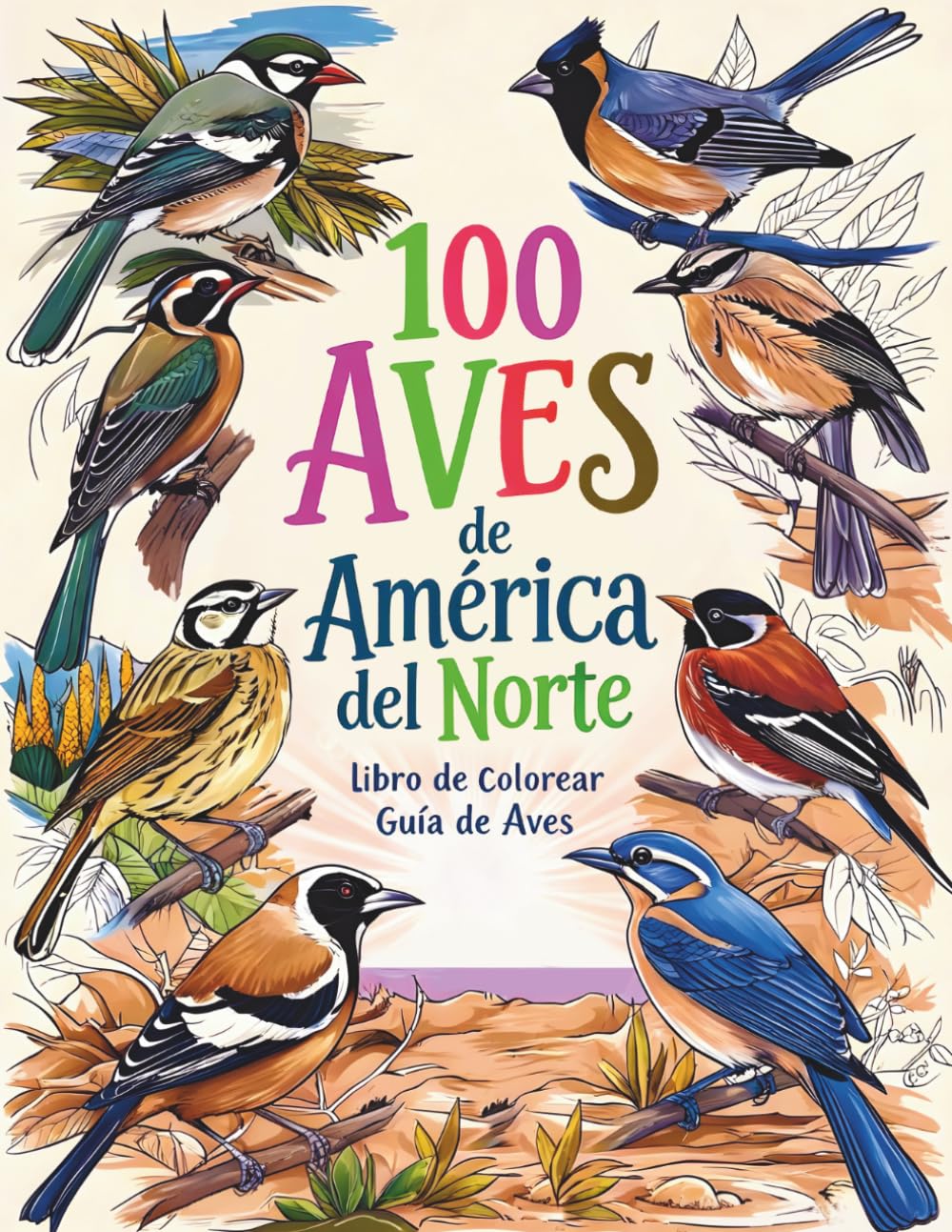 100 Aves de América del Norte: Libro para Colorear Hermosas Aves y Guía de Aves.