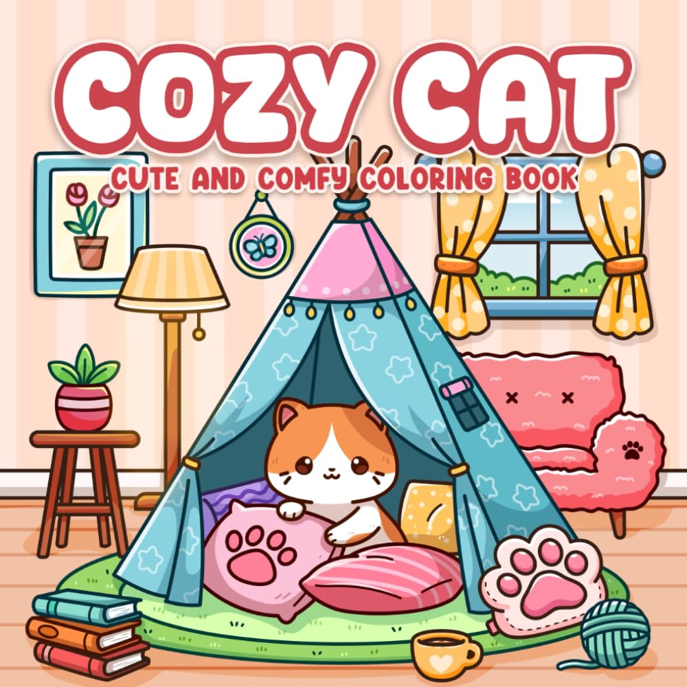 Cozy Cat Cute and Comfy Coloring Book: Kawaii Bold and Easy Meow Life Coloring for Adults and Teens