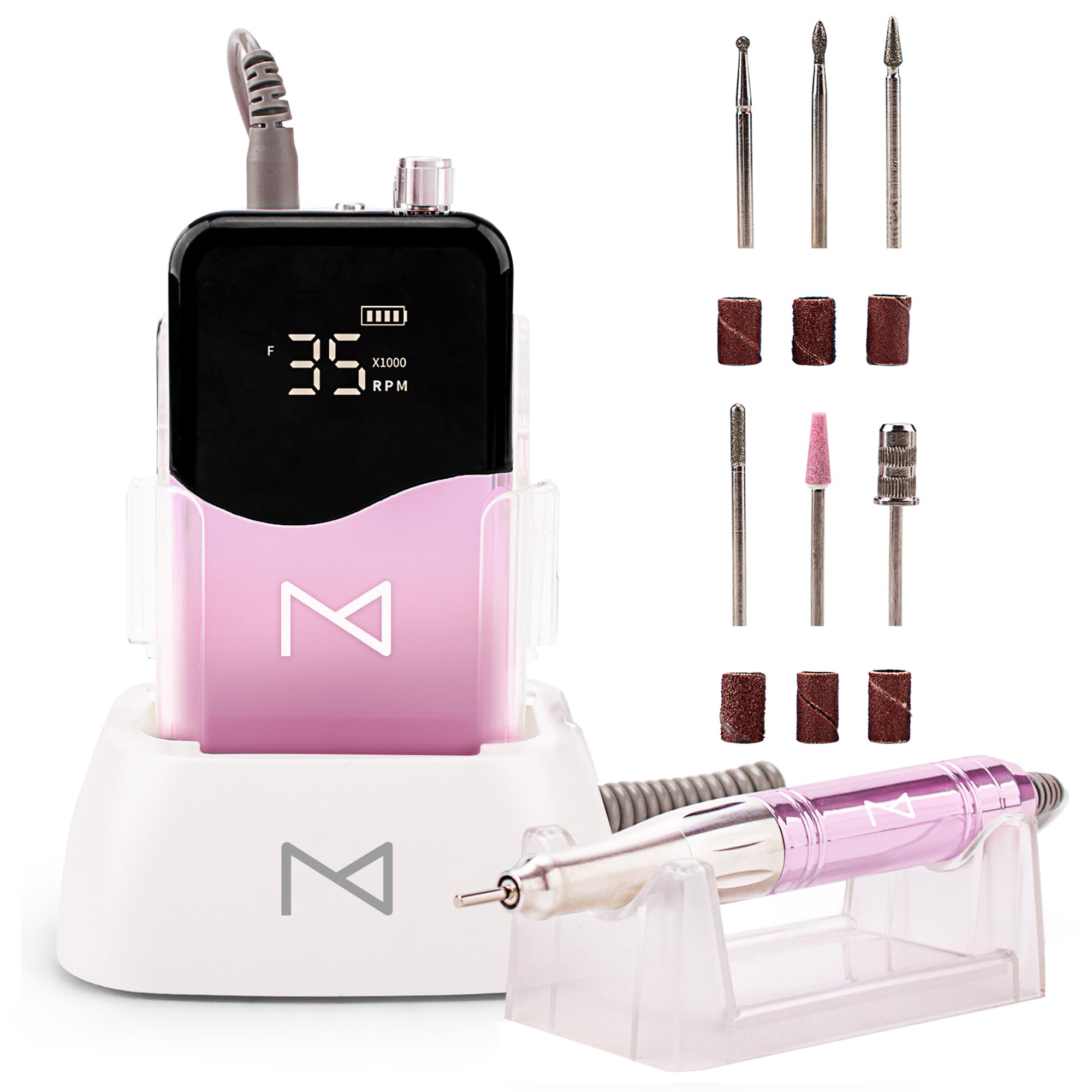 M Mase- Professional Nail Drill Machine, Coreless 2-in-1 (Unicorn Pink) | Electric, 35000 RPM, Cordless, HD Display - Electric Nail Drill for Professional & Home Use
