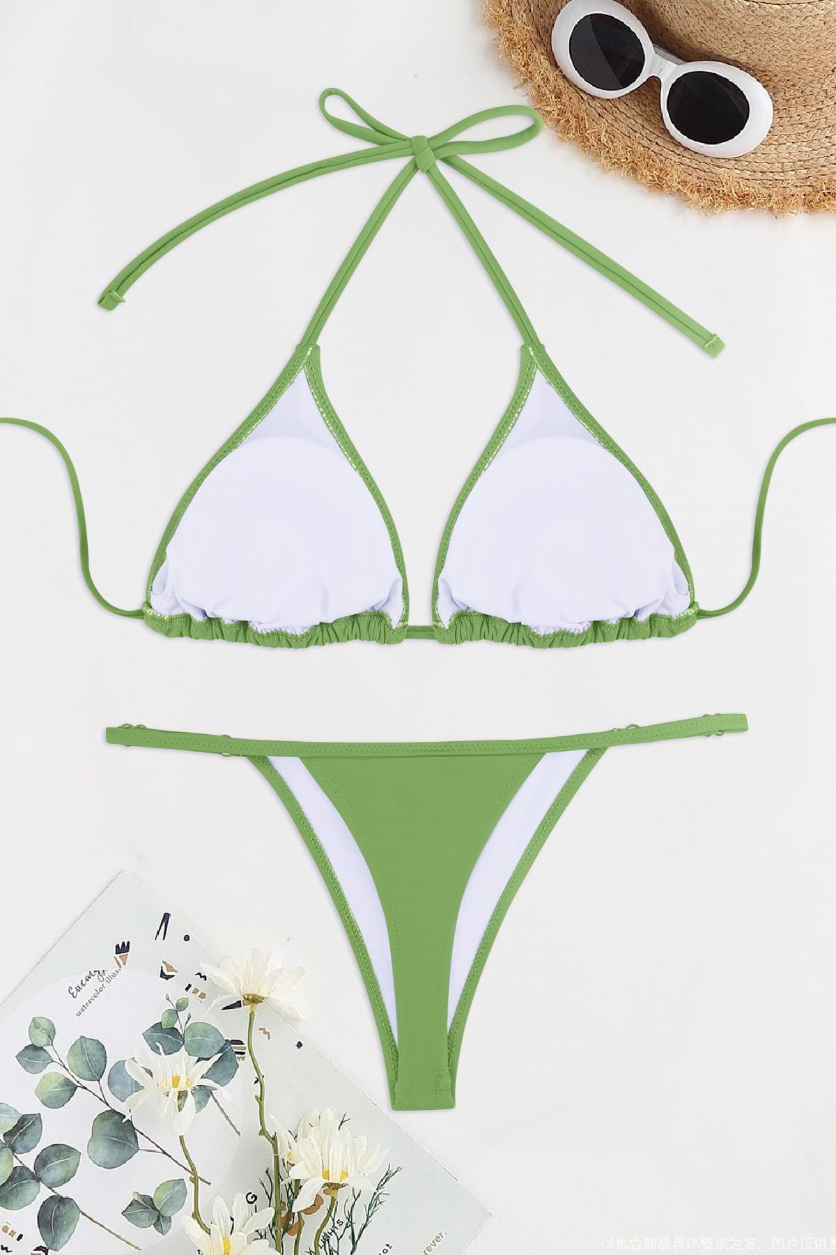 SHEKINI Bikini sexy dos nu pour femme avec string brésilien et string, Vert matcha., Taille M