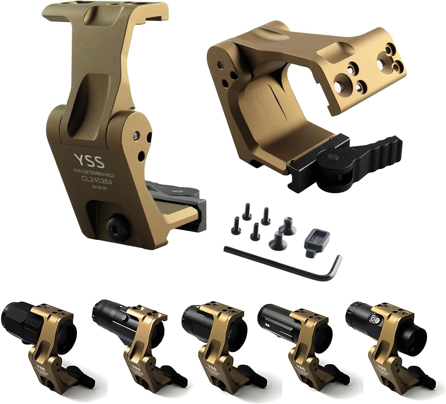 YSS FTC Magnifier Mount with Fast QD Lever Compatible G33 G43 G45 3X 6X Etc Flip to Center Magnifiers Scope Mount 2.26" Optical Centerline Height Riser Mount (tan)