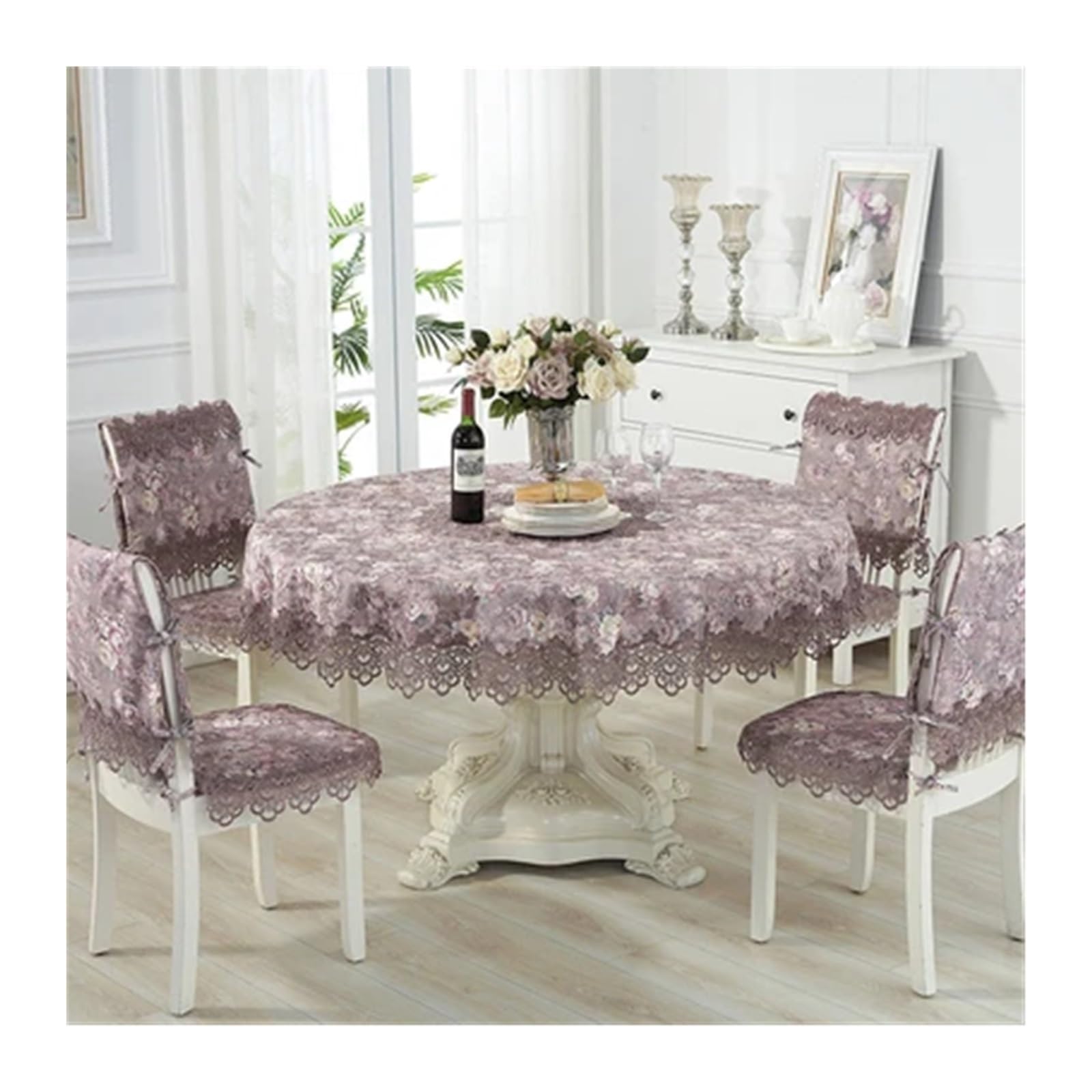 L6NqIAG Vintage Lace Tablecloth Table Cloth Round Pastoral Cover Dining Cloths Turntable Folding Home Embroidery Lace Flower House Towel Chair(Color6,Diameter 230cm Round)
