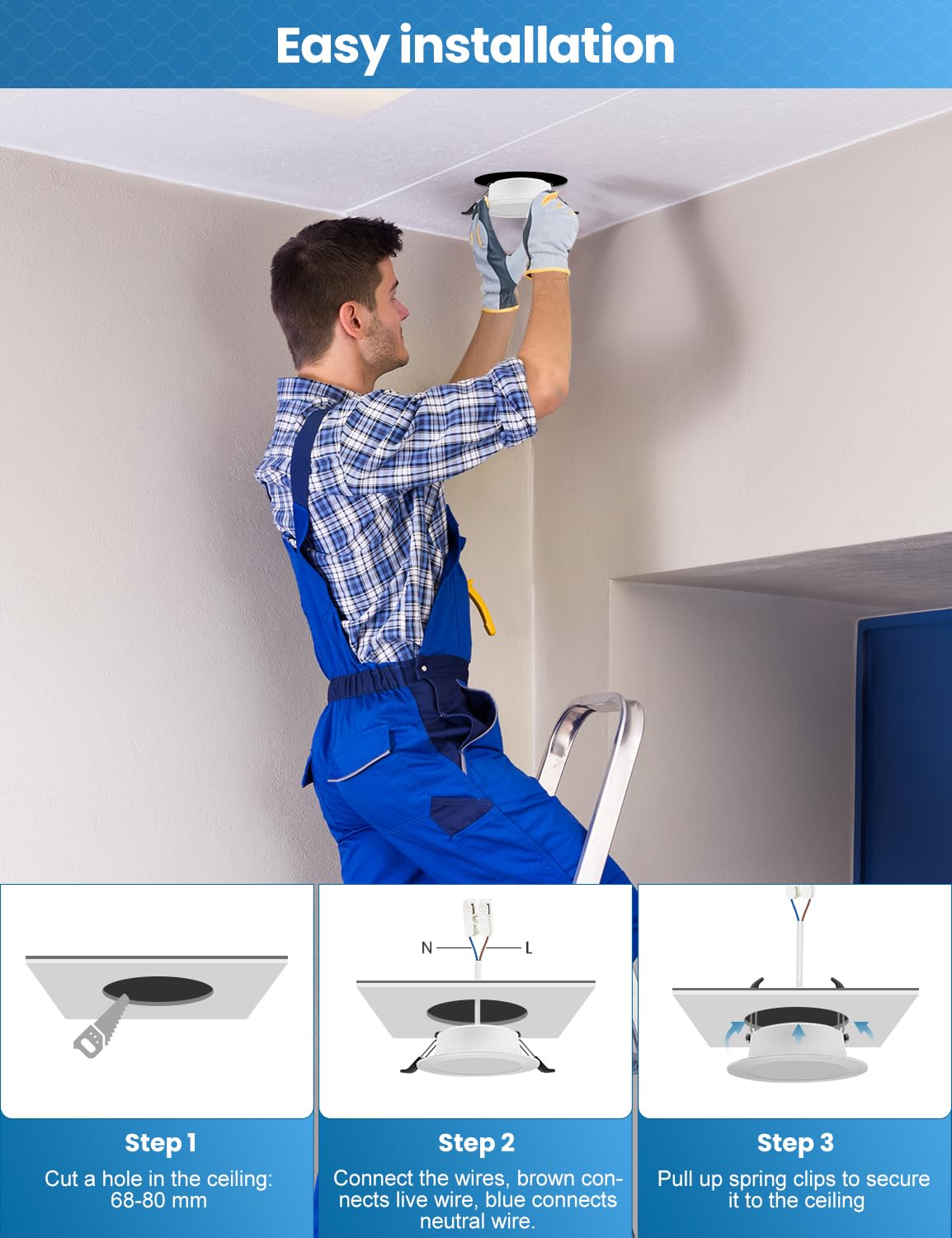 20er LED Einbaustrahler 230V Flach, 5W Spots 450LM IP44 Bad Einbauleuchten, 68-80mm EinbauØ Deckenspots,Kaltweiß 6000K Einbaustrahler LED Spots Deckenleuchte für Badezimmer Wohnzimmer