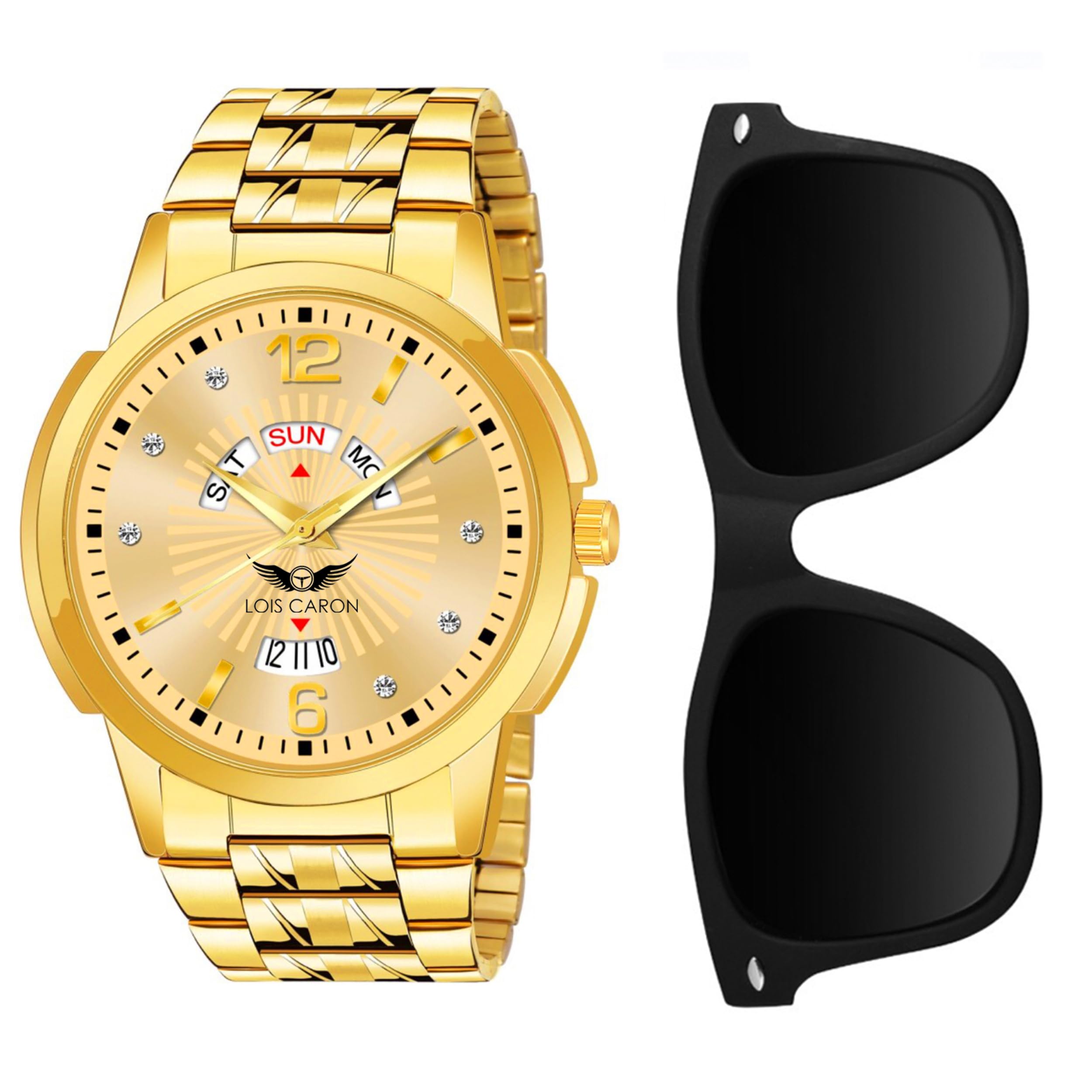Combo Set of Original Gold Plated Day & Date with Sunglass & Analog Watch - for Men (LCS-9135) (B0CH8LLZD4) Amazon Price History, Amazon Price Tracker