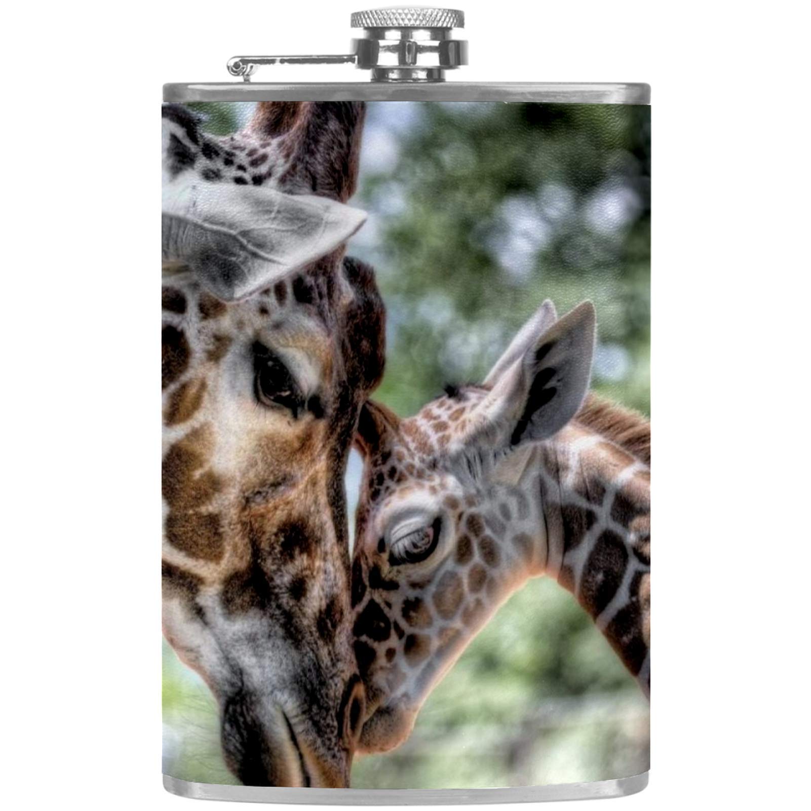 Flasque à whisky girafe animal avec revêtement en cuir