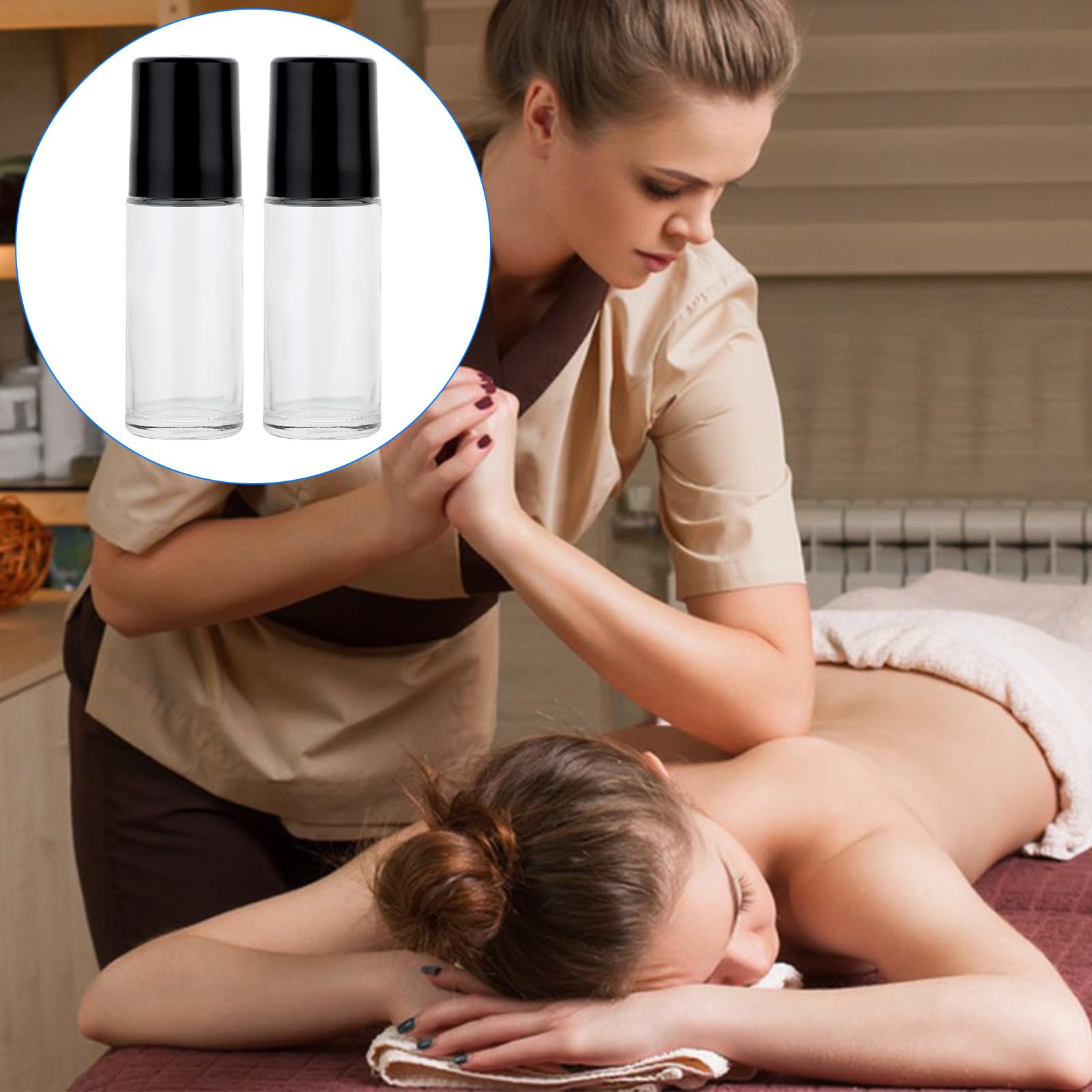 Grevosea 2 bottiglie a rullo, in vetro trasparente nero con sfera a rullo in plastica e coperchio nero, vuote, in vetro, per oli essenziali, 30 ml, ricaricabili, contenitori cosmetici per profumi, oli