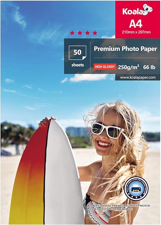 Papier Photo Brillant Koala Ultra Premium 8x10 Pouces - 200 Feuilles 270 Gsm - Pour Imprimantes Jet D'encre