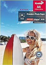 KOALA A4 250gsm Glossy Inkjet Photo Paper 50 Sheets with Advanced Resin Coating Premium High Gloss for Canon Hp Epson Inkjet Printer