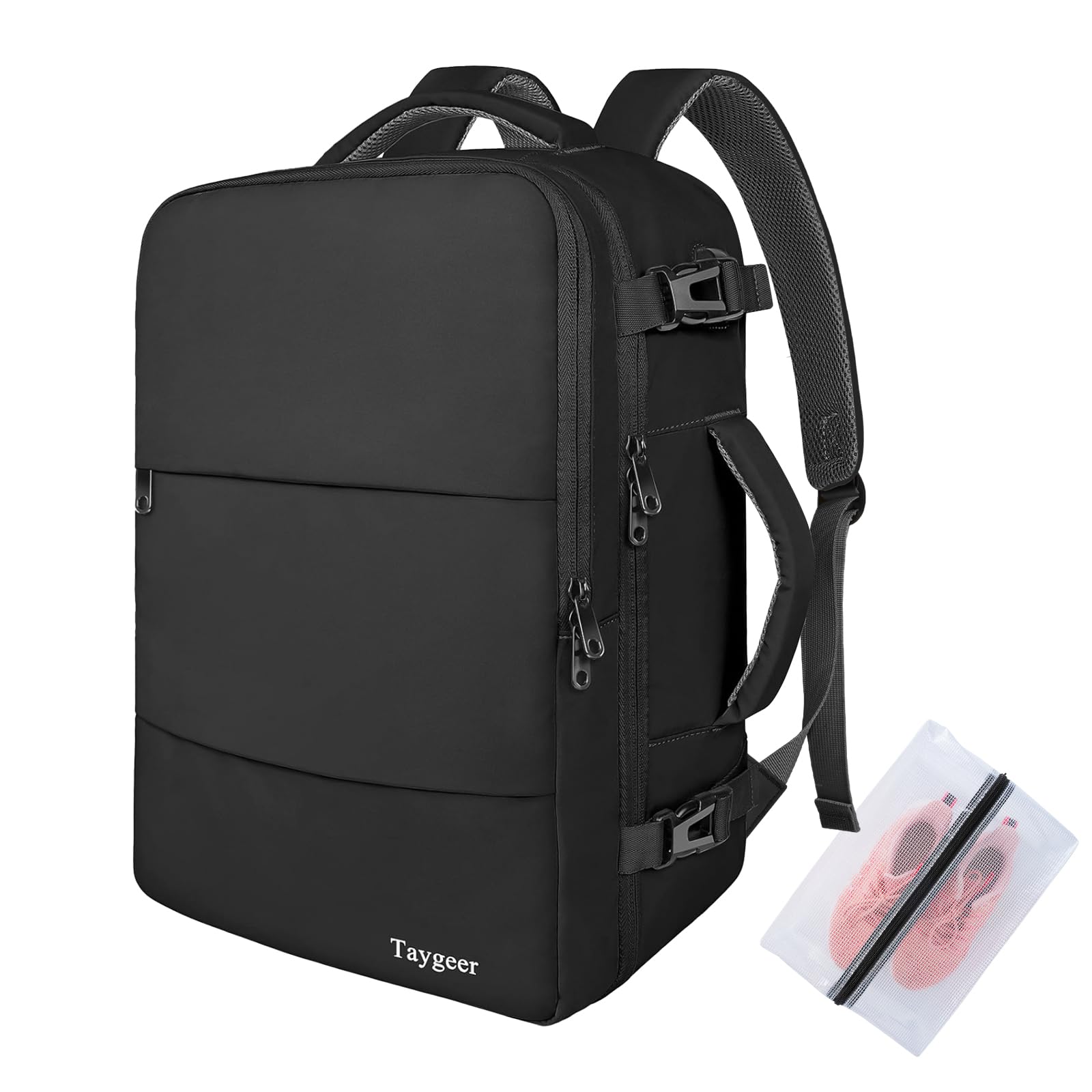 TaygeerEasyjet Cabin Bag 45x36x20 Underseat, Travel Backpack Men Carry On Cabin Size Weekend Luggage Overnight Laptop Rucksack Plane Hand Luggage Bag Laptop Backpack with Shoes Compartment, Black