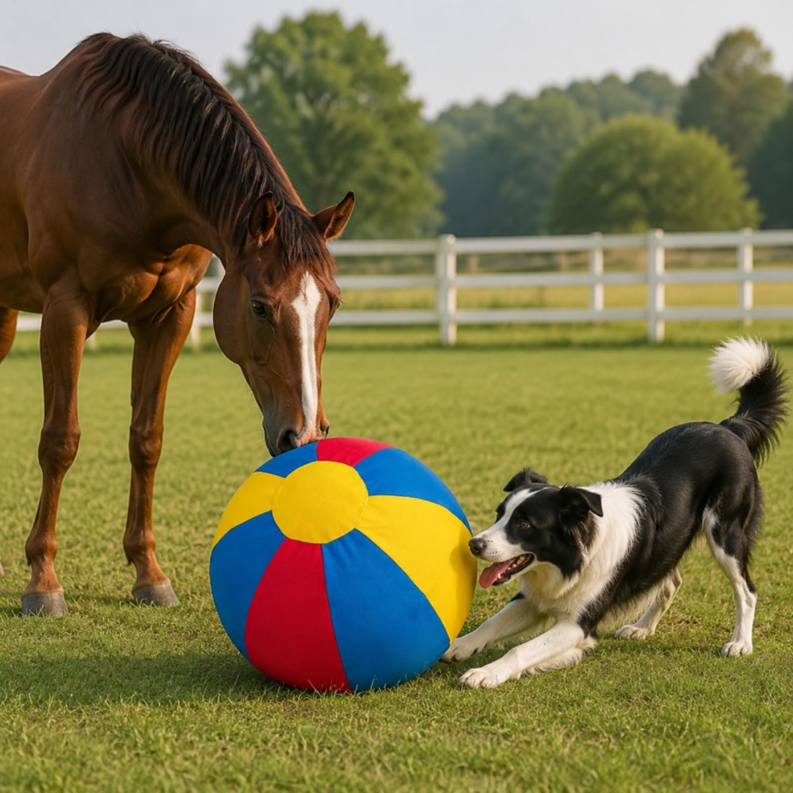 Hundeball mit Stoffbezug strapazierfähig aufblasbarer Hundeball reißfest Haustierspielzeug für Hundetraining, Garten, Rot-Blau-Gelb, 55cm