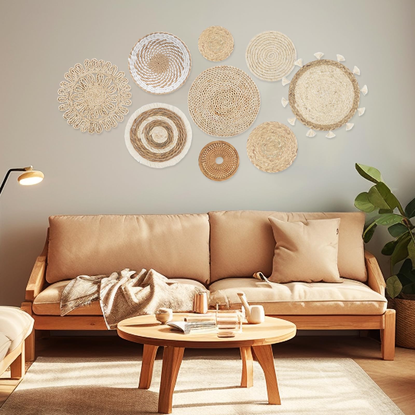 Grande décoration murale ronde en rotin tressé Japandi de 1260 mm, art Grande décoration murale ronde en rotin tressé Japandi de 1260 mm, art