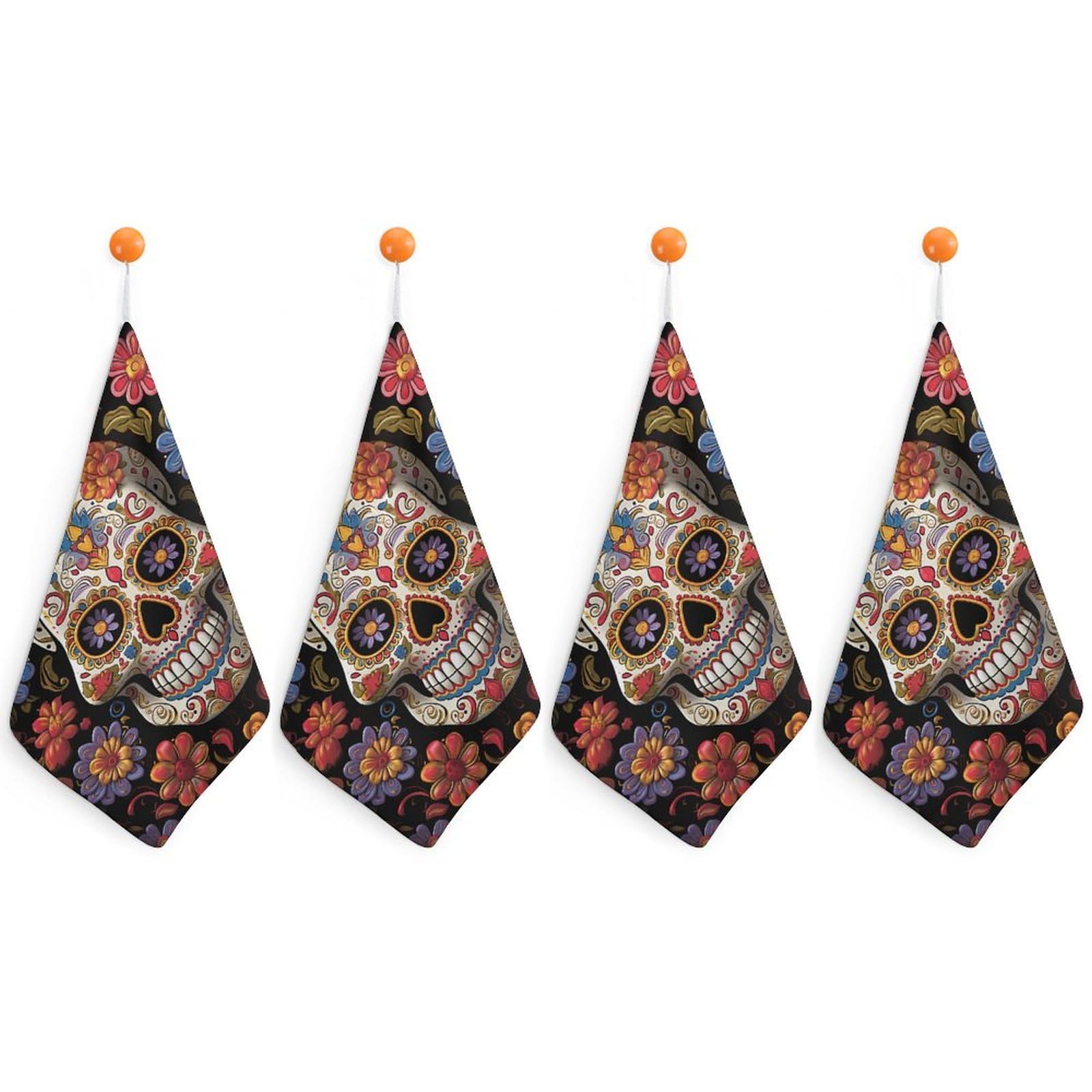 VstaDank Sugar Skulls Washcloth with Hanging Loop Quick Dry Microfiber Hand Towel Highly Absorbent Wash Cloth Reusable Makeup Remover Cloth Soft Feel Fingertip Towel for Bathroom