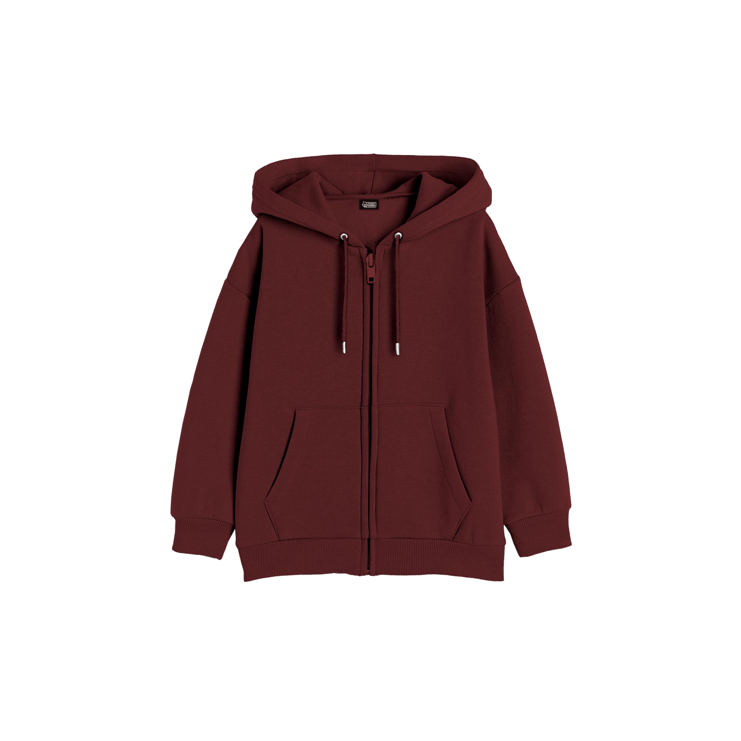 FUNKY MONKEY Kids Regular Fit Hooded Sweatshirt for Girls Soft Brushed Fleece Zip-Up Hoodie (Maroon) (13-14 Years) - Image 3 thumbnail