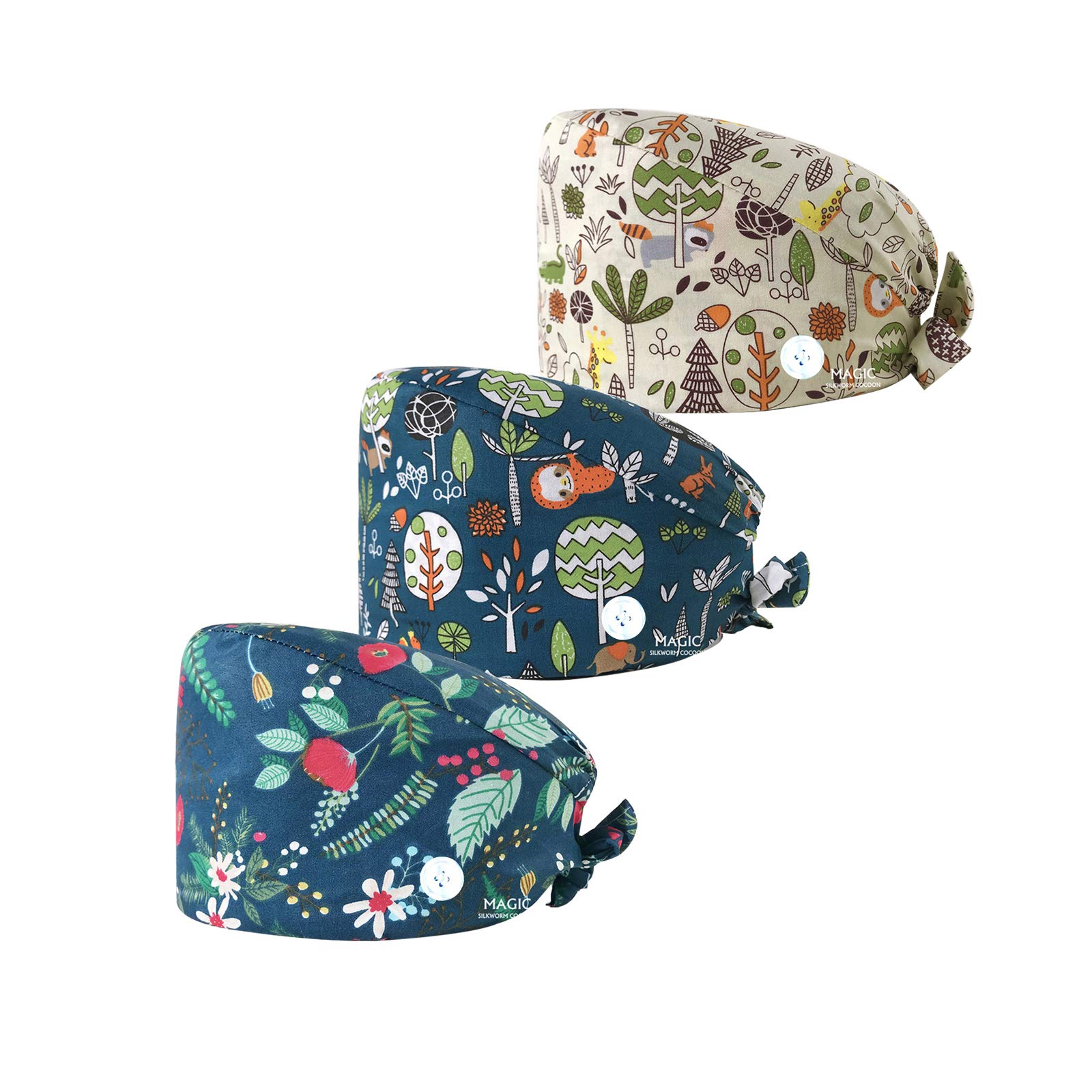 Adjustable Working Caps, Bouffant Hats with Buttons, Working Caps for Women Men (HT24)