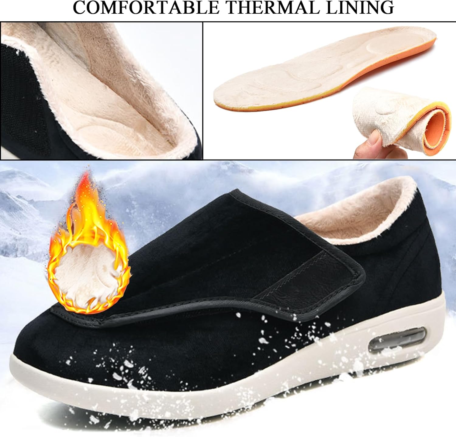Mens Womens Wide Width Diabetic Shoes with Adjustable Lightweight Warm Plush for Edema Arthritis Swollen Feet Fattening and Widening Elderly Shoes