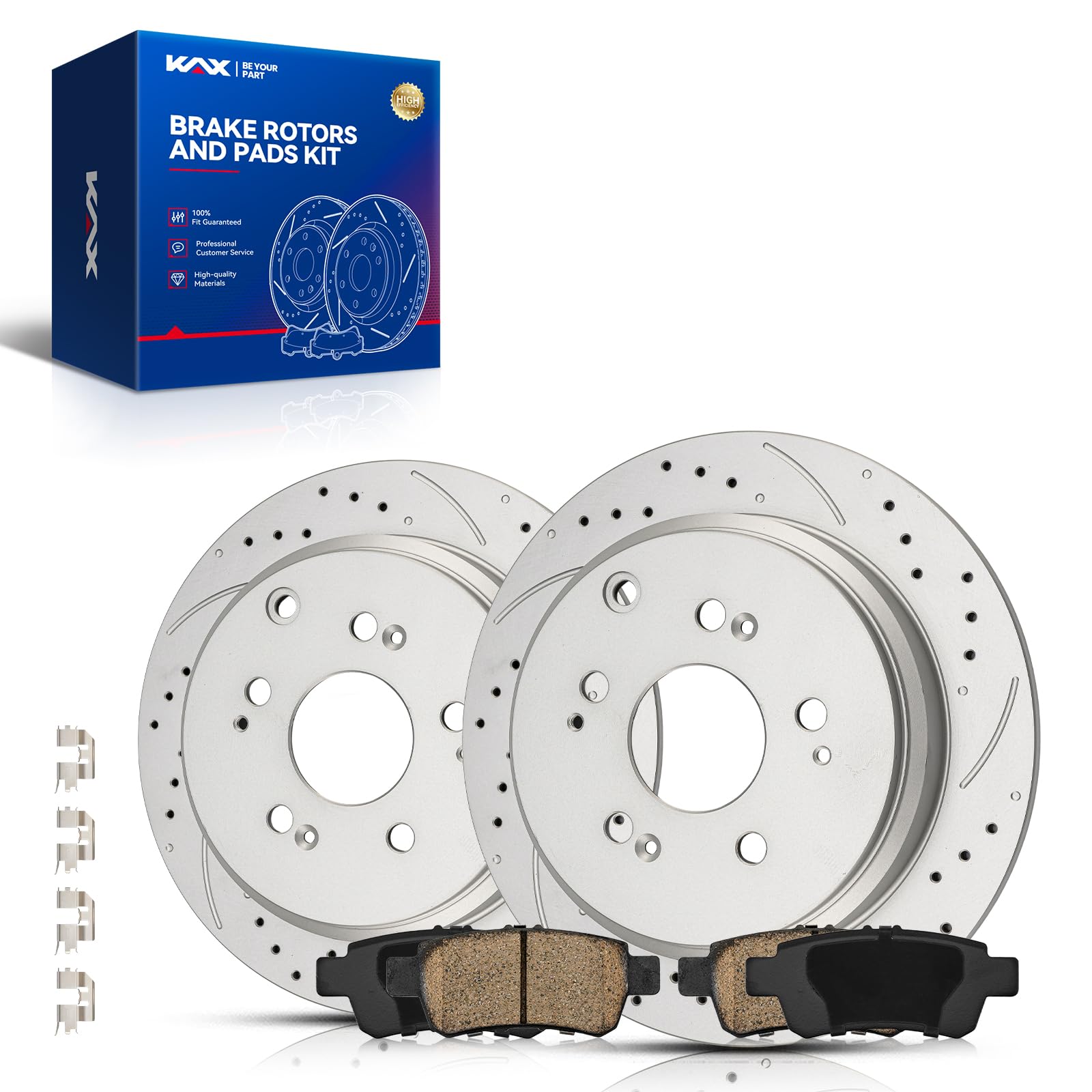 KAX Rear Brake Kit, Drilled and Slotted Brake Rotors, Ceramic Brake Pads | Fits Honda Odyssey 2005 2006 2007 2008 2009 2010, Automotive Replacement Brake Kit