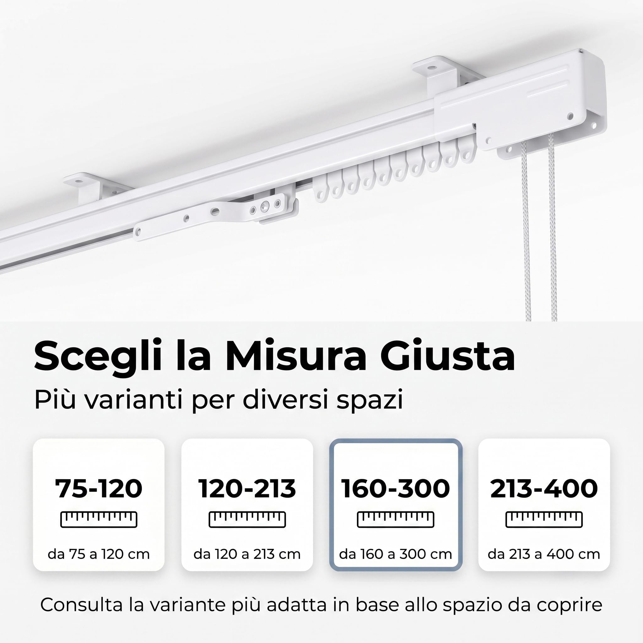 Binario per Tende a Soffitto | Binario Tenda Soffitto Scorrevole Estendibile | Sistema Scorrevole Fluido - Design Minimal - Struttura Robusta, Durevole - Ideale per Tende Interno - 160x300 | GALEONE
