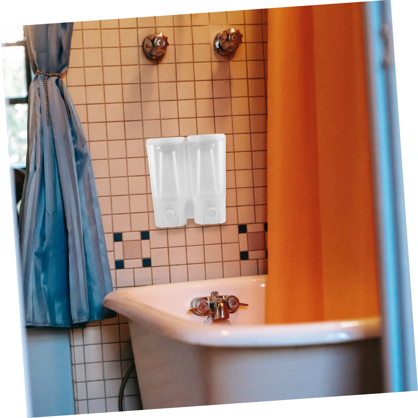 Cabilock Dispensador de Jabón de Pared de Doble Compartimento para Champú de Ducha Manual sin Perforaciones para Baño y Cocina