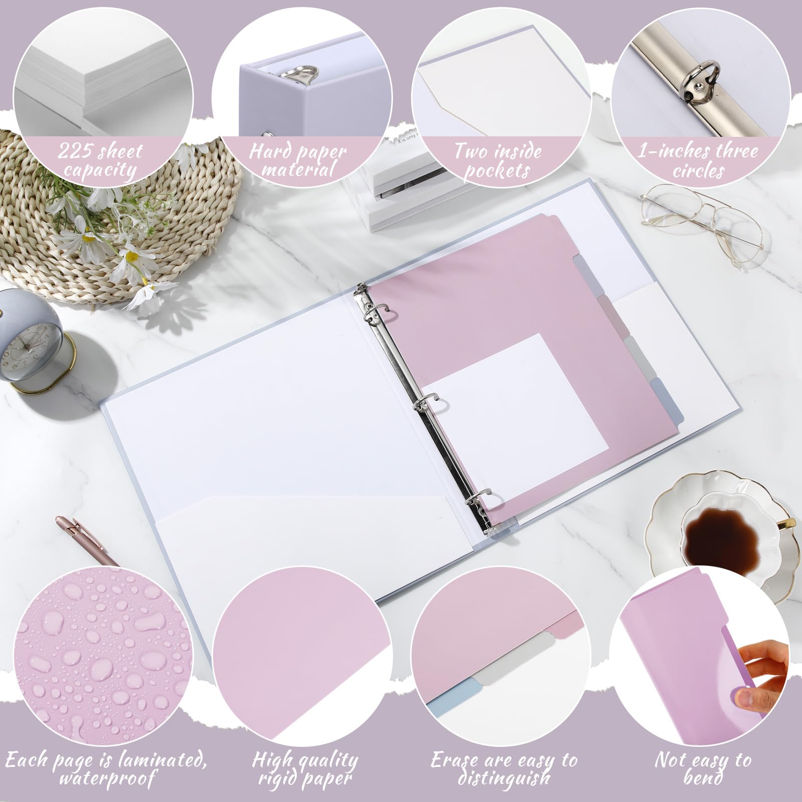 Ctosree 5 set di raccoglitori a 3 anelli da 2,5 cm, con 2 tasche con 5 divisori per linguette, pellicola di plastica e etichette per cartelle di file per carta formato lettera, scuola, ufficio, casa,