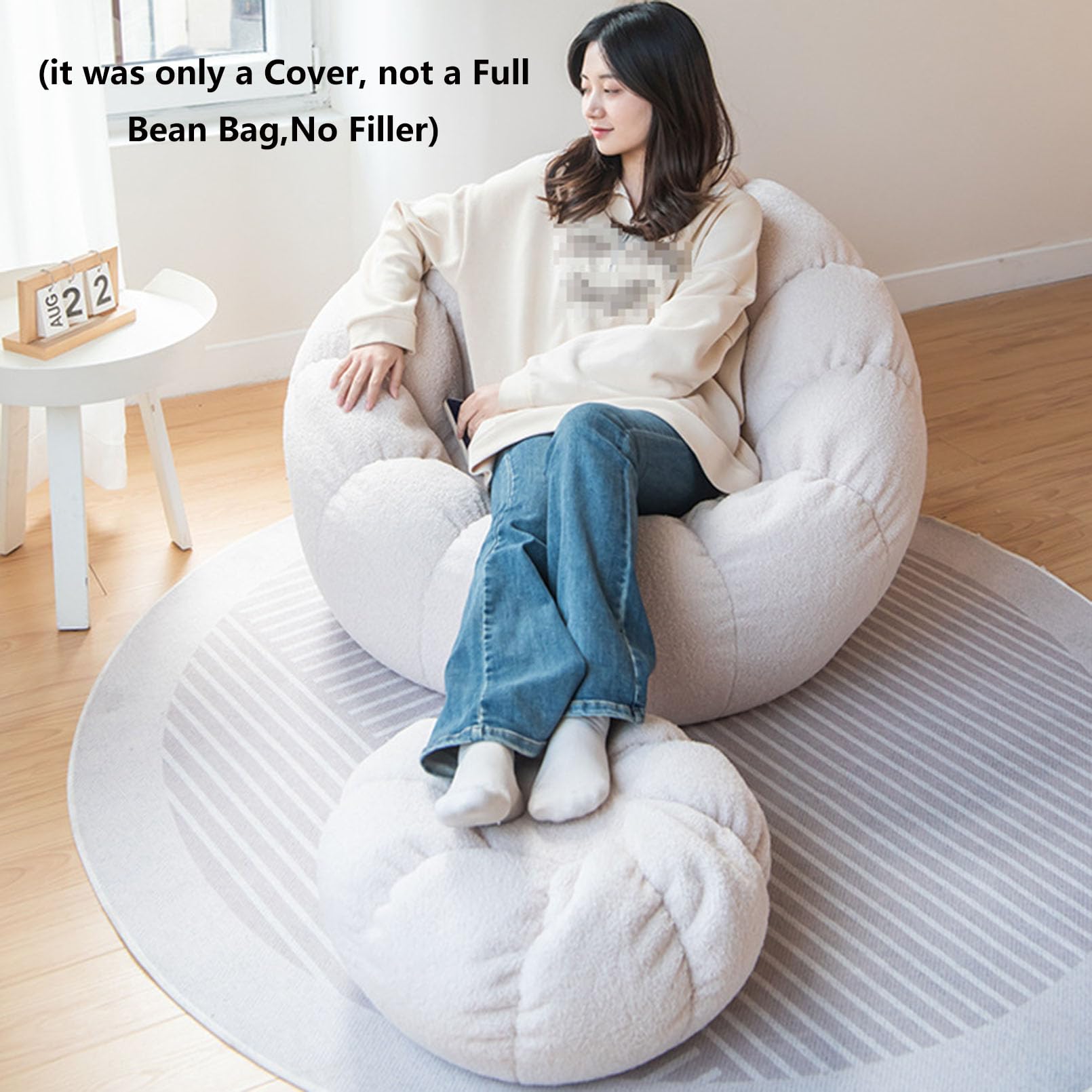 Lazy Sitzsack-Stuhlbezug, Sitzsack Bezug ohne Füllung Sessel aus Ultraweichem Teddy-Stoff Kürbis-Optik 85 x 65 cm für Outdoor & Indoor Gaming Entspannen,Weiß