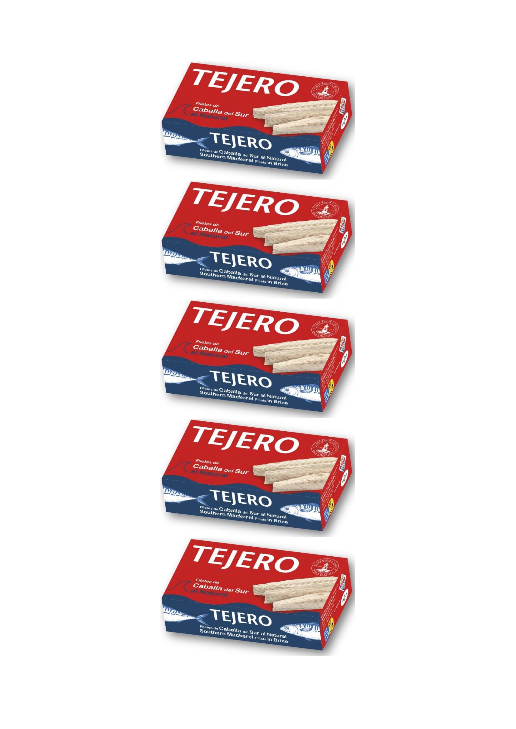 TEJERO - Conserva de Pescado | Filetes de Caballa al natural - 5 Latas x 120 g