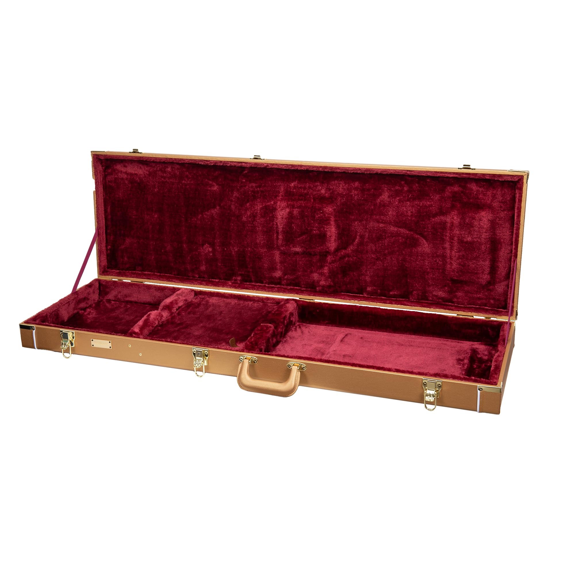 Crossrock rechteckiger Holzkoffer für Stratocaster & Telecaster | Luxusgold Kunstleder, Bordeaux Samt, Schloss – Designer Series (CRW520ELG)