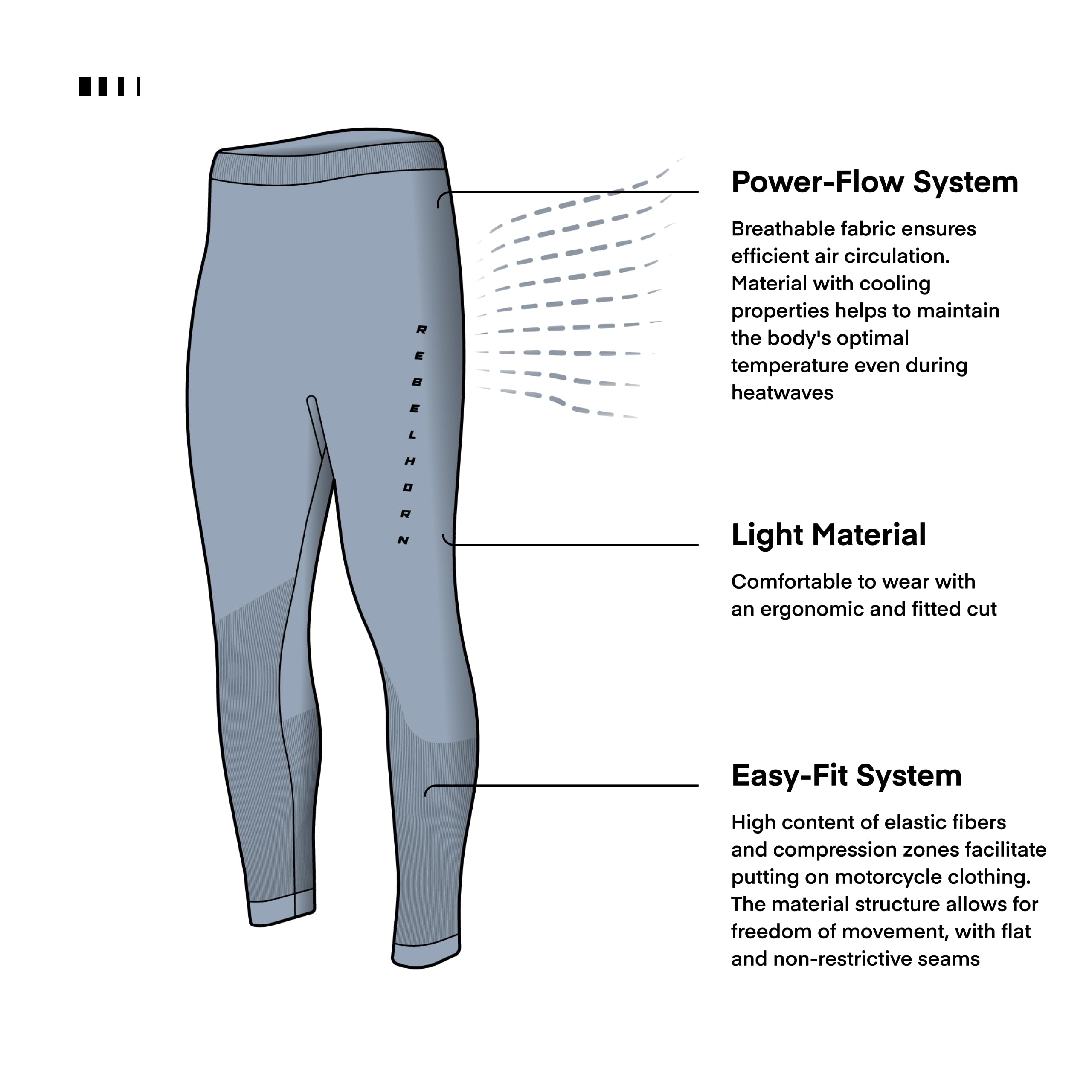 REBELHORN Freeze II Pantaloni Termici Uomo| Biancheria Termica Rinfrescante | Assorbe l'umidità | Traspirante | Zone di Compressione | Abbigliamento Moto Termico