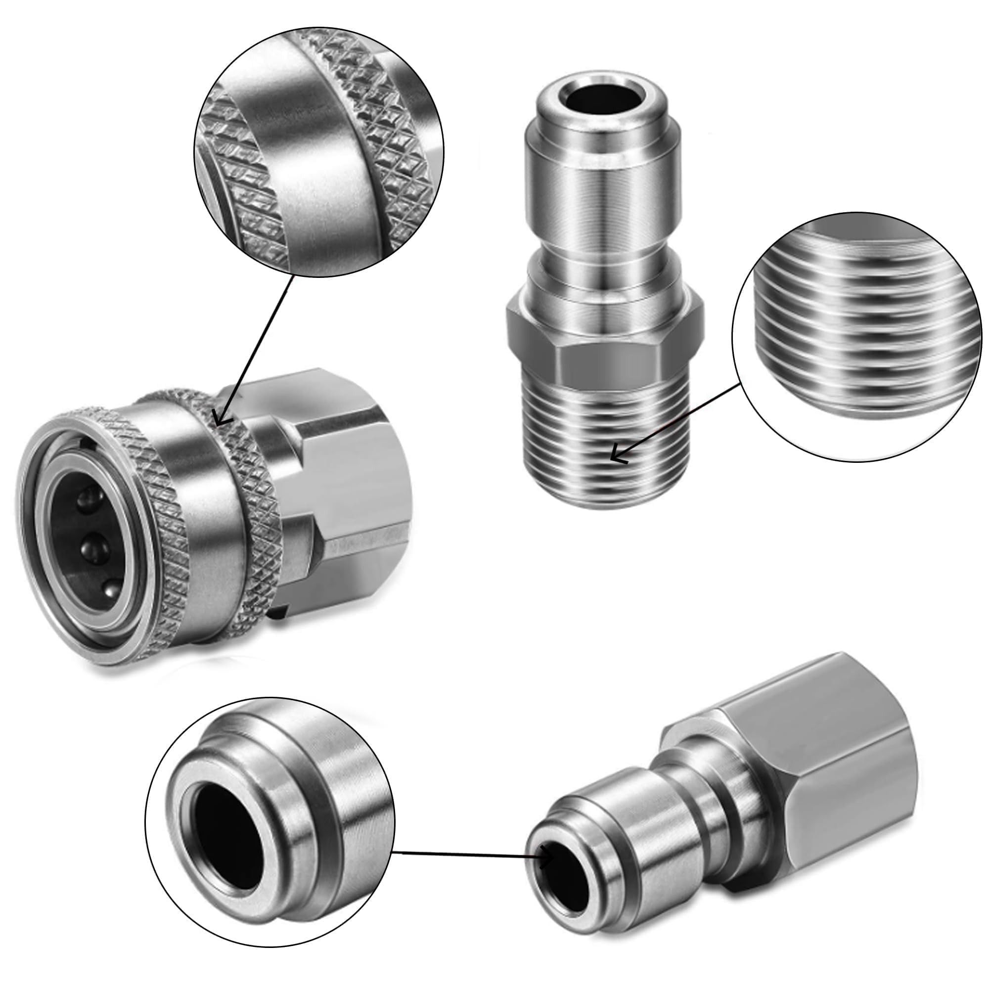 4 accoppiatori per idropulitrice NPT 3/8 a connessione rapida, raccordi in acciaio inox, accoppiatori maschio-femmina, per collegamento rapido e sgancio rapido (3/8)
