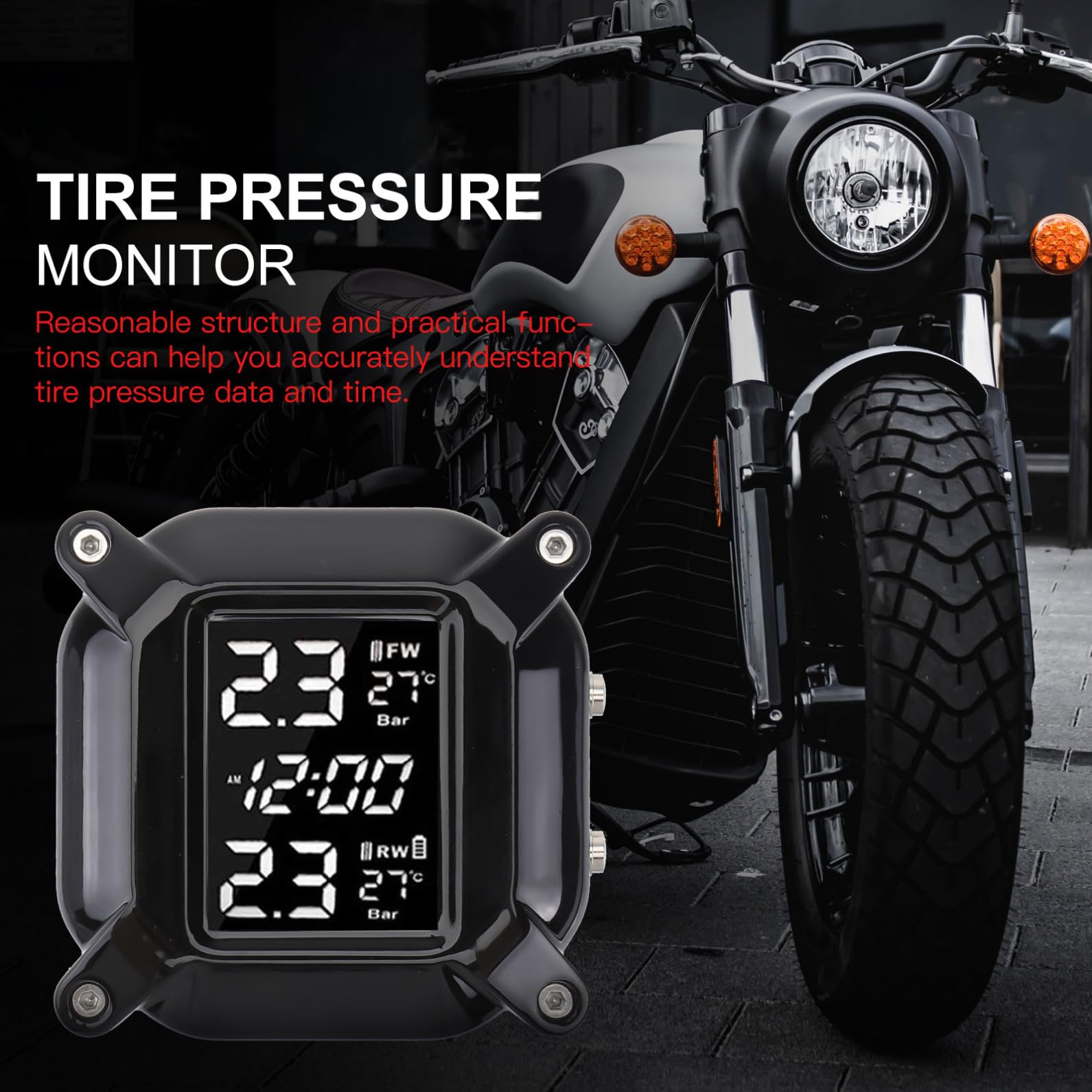 Hemobllo Monitor de Presión de Neumáticos Profesional para Moto y Coche Sensor de Presión en Real y Material Plástico Resistente