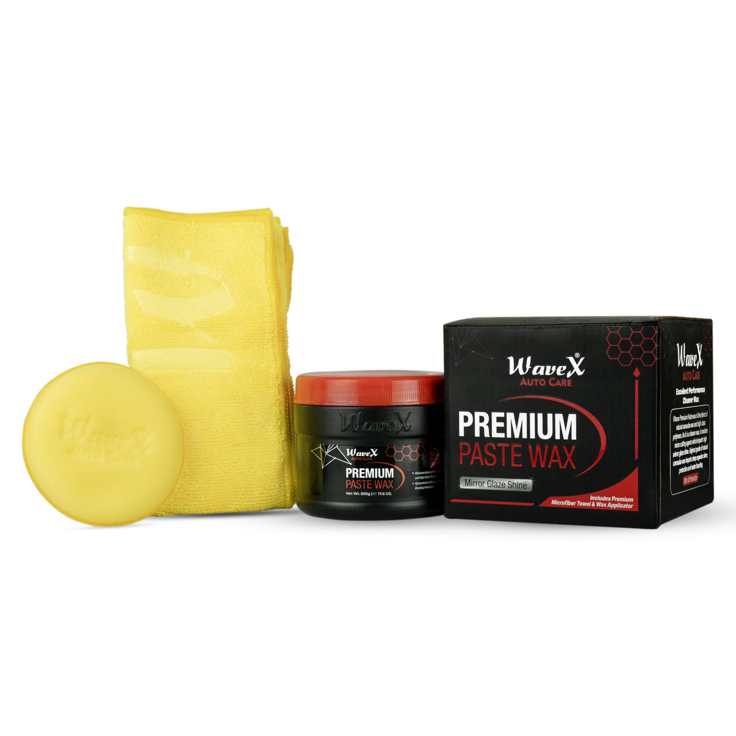 Premium Paste Cream Wax for Car 500g | Smooth Car Wax That Provides Deep Reflective Gloss, Shine Restoration & Long Lasting Protection | Includes Car Wax Applicator Pad and Microfiber Cloth
