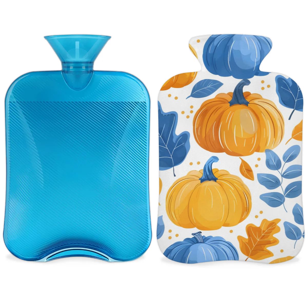 Hot Water Bottle with Soft Cover,2L Thanksgiving Pumpkin Hot Water Bag for Hot and Cold Compress, Hand Feet Warmer, Magical Pumpkin Rubber Hot or Cold Water Bottle Halloween Christmas Decorations