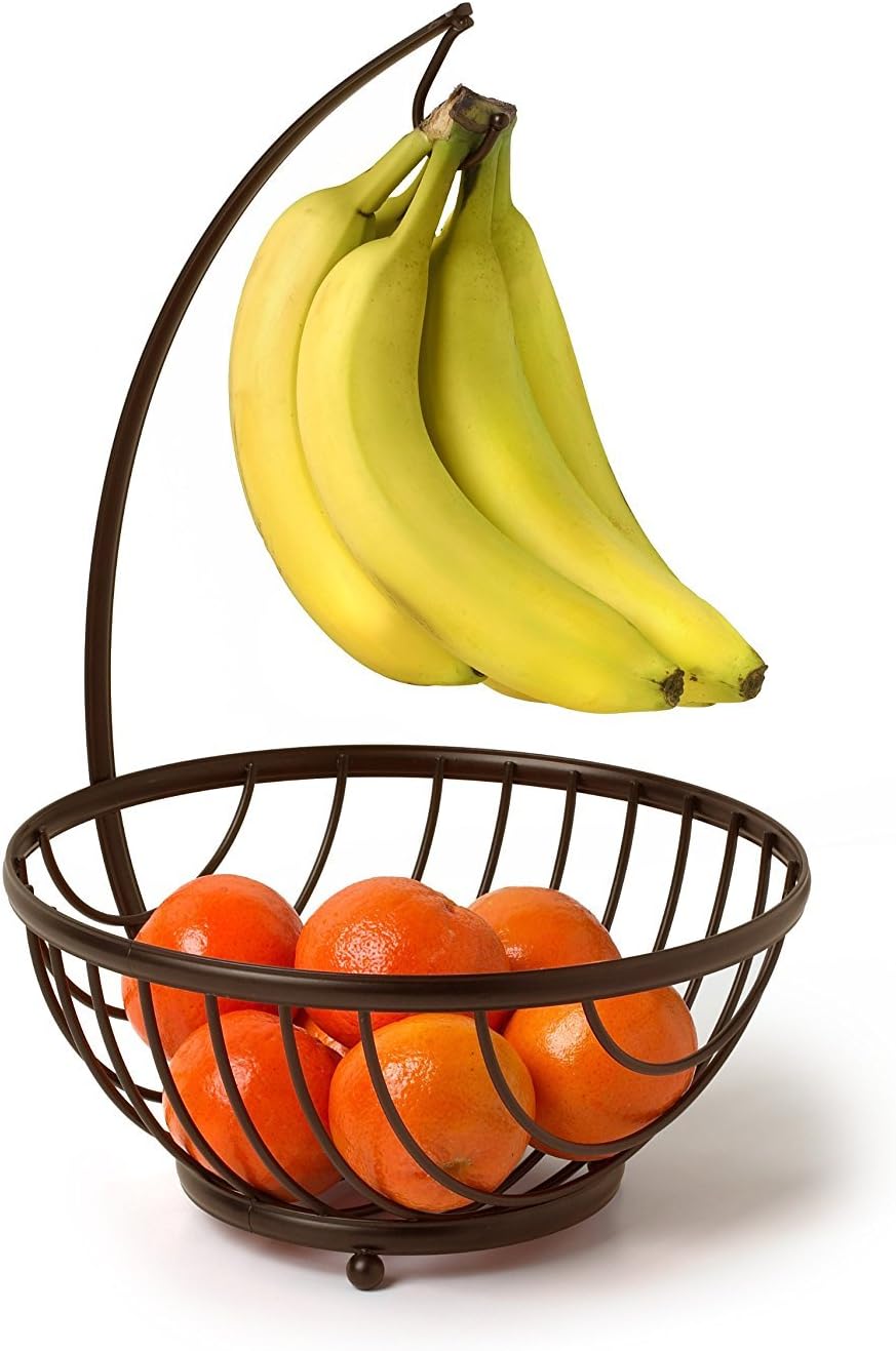 Spectrum Ashley Tree & Basket Hanger & Fruit Basket, Produce Saver Banana Holder & Open Wire Fruit Bowl for Kitchen Counter & Dining Table, Tree, Bronze : Home & Kitchen