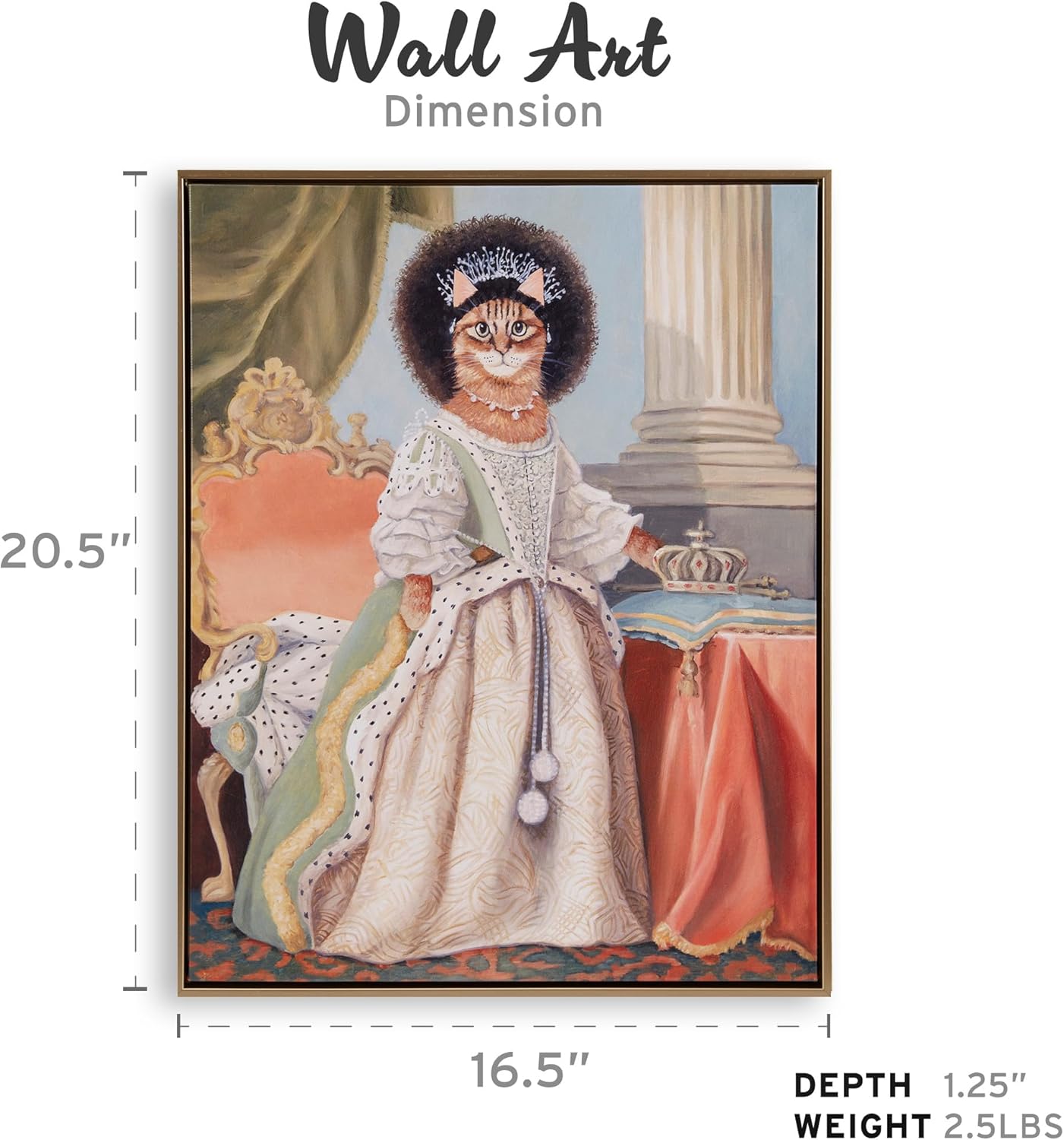 Madison Park Pet Wall Art, Funny Animal Canvas Wall Decor for Bedroom, Printed And Stretched, Framed, Ready To Hang, Classic Parody, Study, Living Room Décor - Kitty Queen Charlotte Pet Portrait