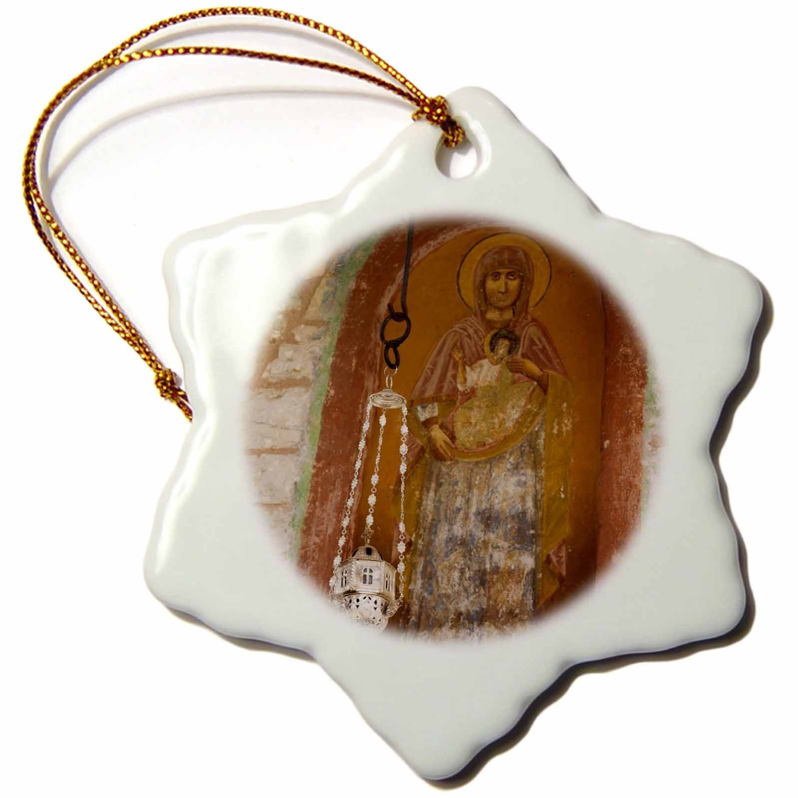 3dRose Greece, Epirus, Moni Tsoukas Monastery, Fresco of the Virgin Mary Snowflake Ornament, Multi-Colour, 3-Inch