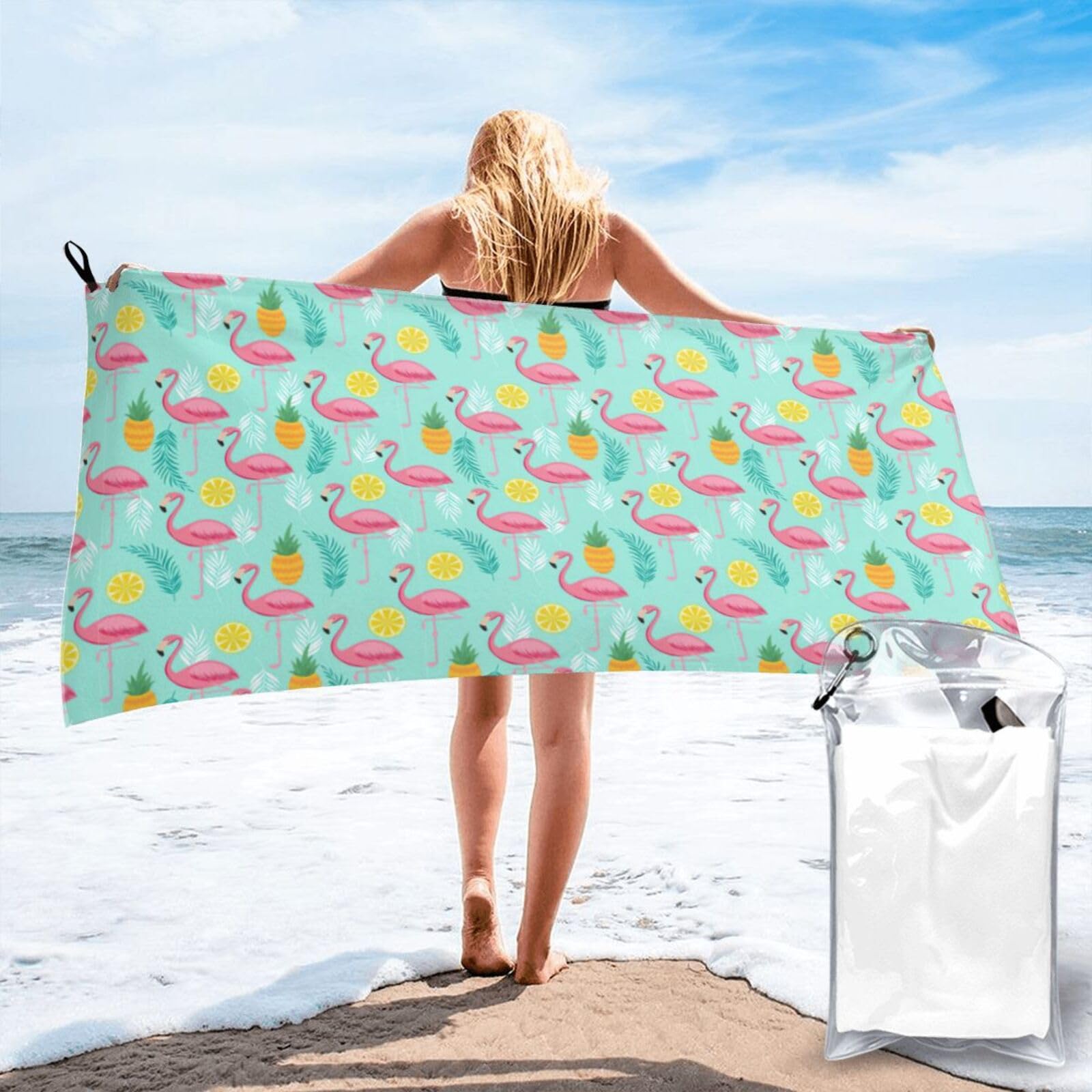 KAPPTYY Pink Flamingo Print Quick Dry Towel Bath Shower Beach Wrap For Gym Vacation Adults