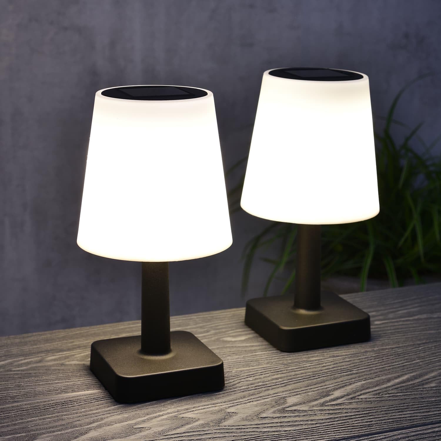 New Stunning 2 Piece Solar Powered Table Lamps with Warm White LED, Transform Your Outdoor Space and Make It Feel Cosy, Perfect for Bringing A Practical and Decorative Touch to Your Garden.
