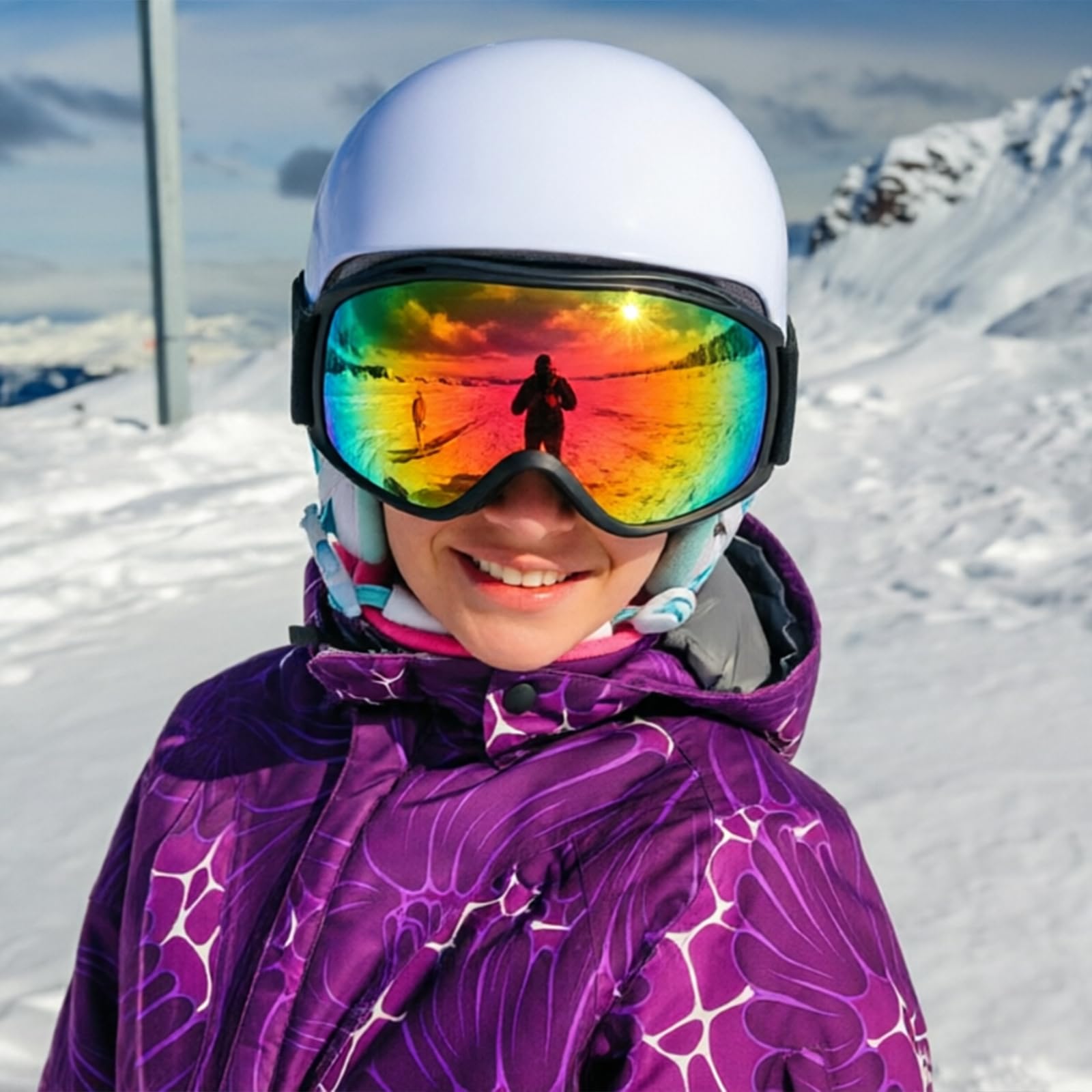 AVV Gogle narciarskie ochrona przed promieniowaniem UV, przeciwmgielne gogle snowboardowe OTG dla mężczyzn kobiet dorosłych i młodzieży