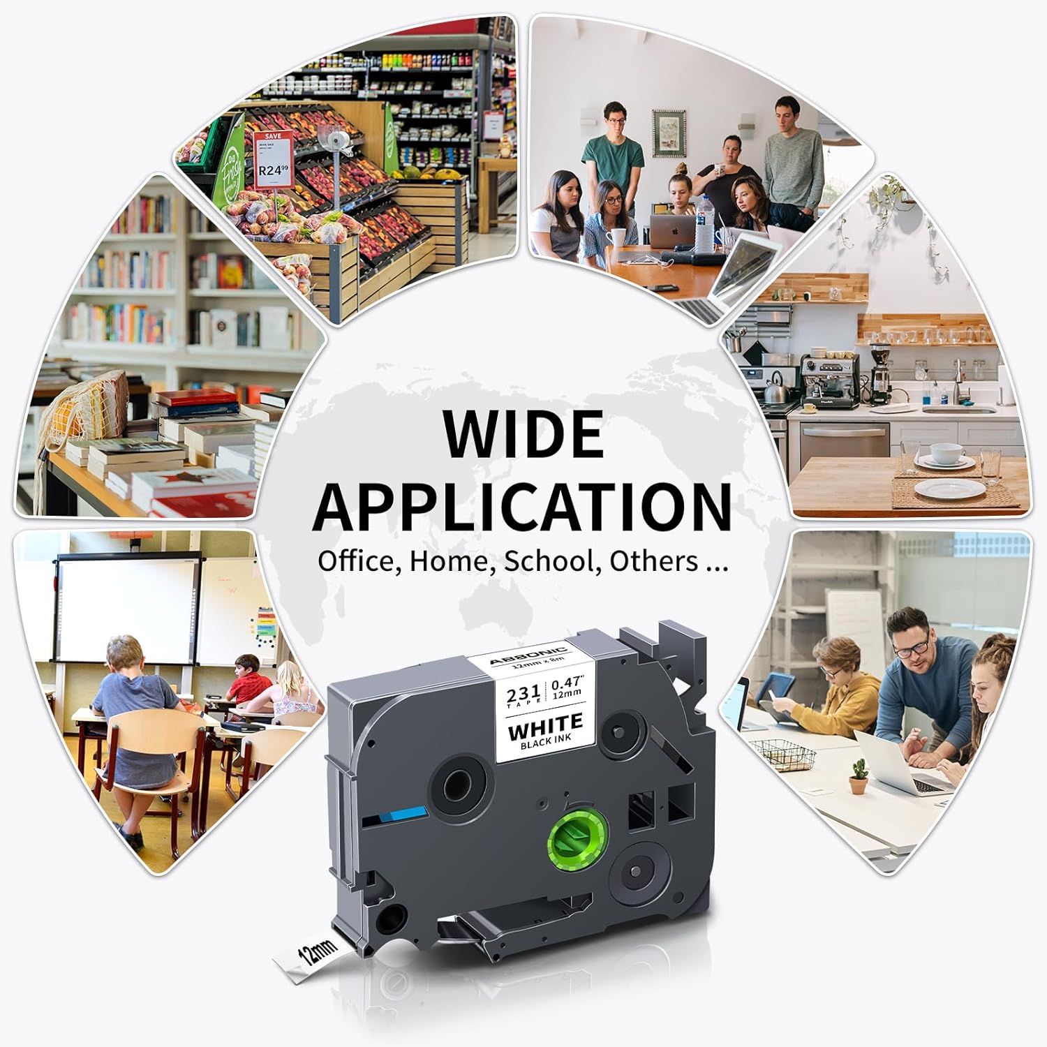 Absonic 12mm 0.47 Laminated White Tz-231 Tape Compatible for Brother Tze-231 Tze Tape 1/2 Inch Refills Work for P Touch Label Maker PTD220 PTD210 PTH110 PTP710 PT-610BT PTD400, Black on White, 6 Pack - Image 7