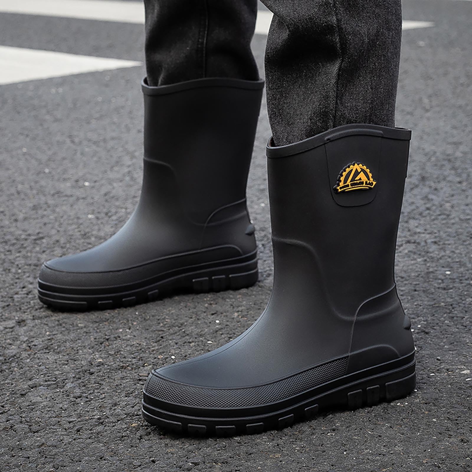 Generisch Gummistiefel Herren: Regenstiefel Weitschaft Barfuß Waterproof Gartenstiefel Gummischuhe Rutschfeste Stiefel Boots Leder Regenschuhe Angelstiefel Watstiefel