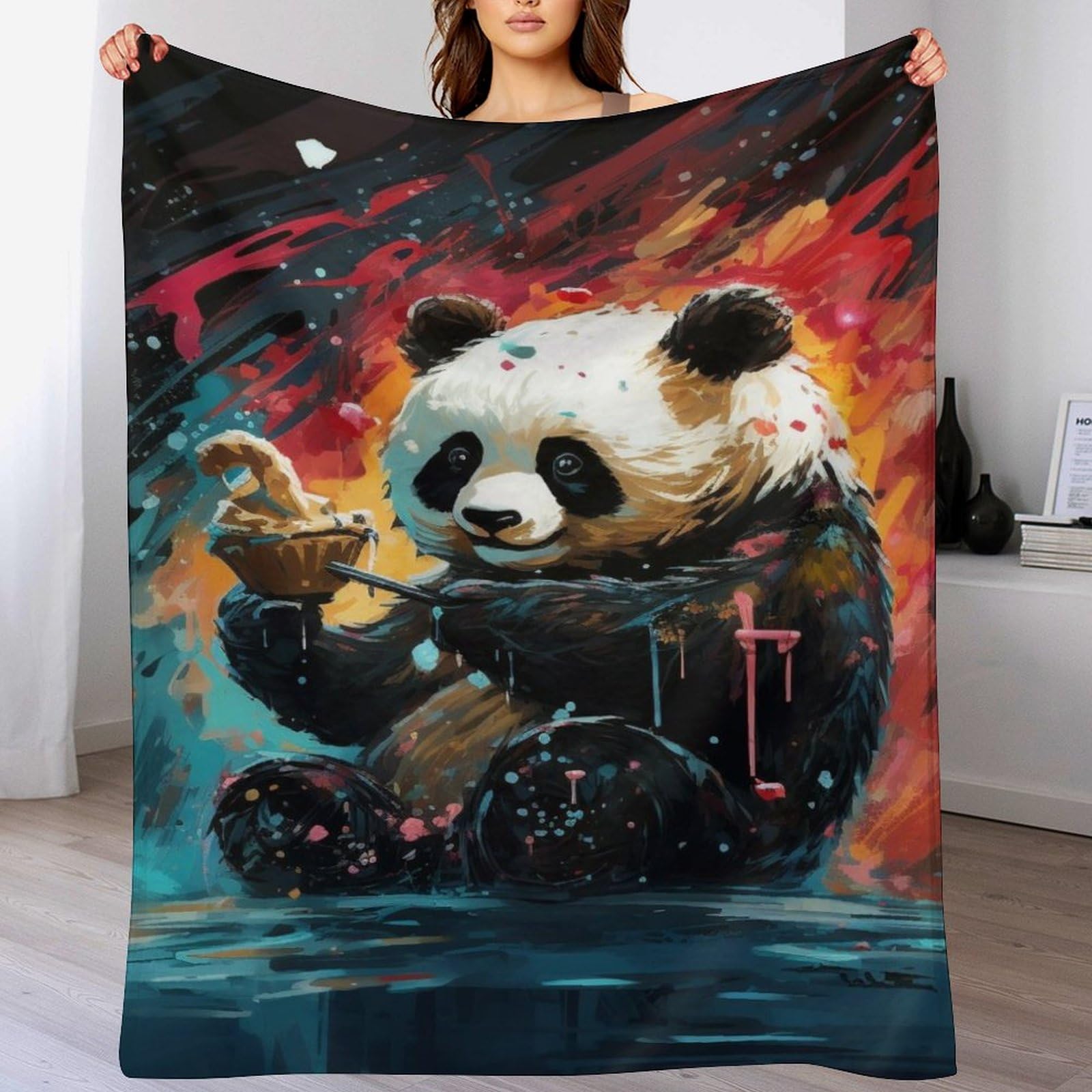 Couverture polaire panda chaude et moelleuse jeté de lit leger 140x180